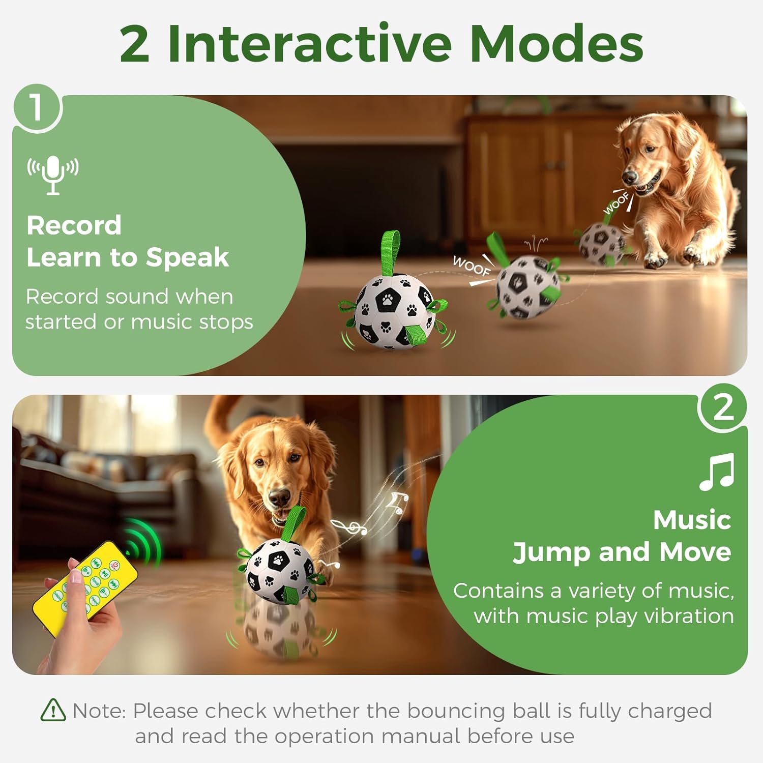 QDAN Interactive Dog Toys, Moving Dog Balls with Straps, Remote Control, Jumping Rolling Bouncing Soccer Ball for Dogs for Small Medium Large Pet