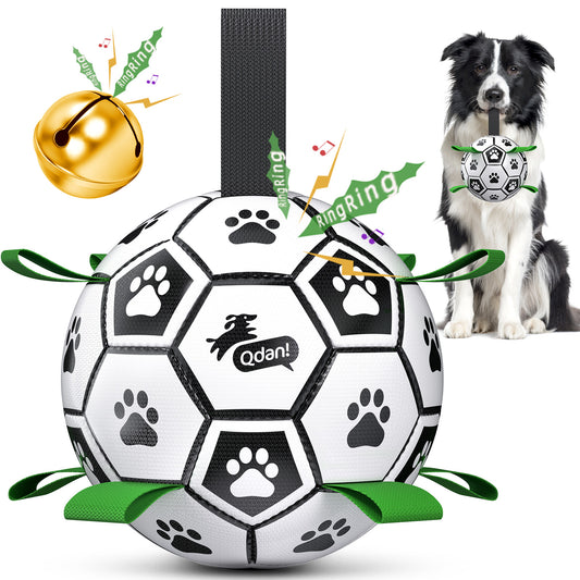 Classic Black & White Dog Soccer Ball with Bell & Ropes - 6 inch to 8 inch