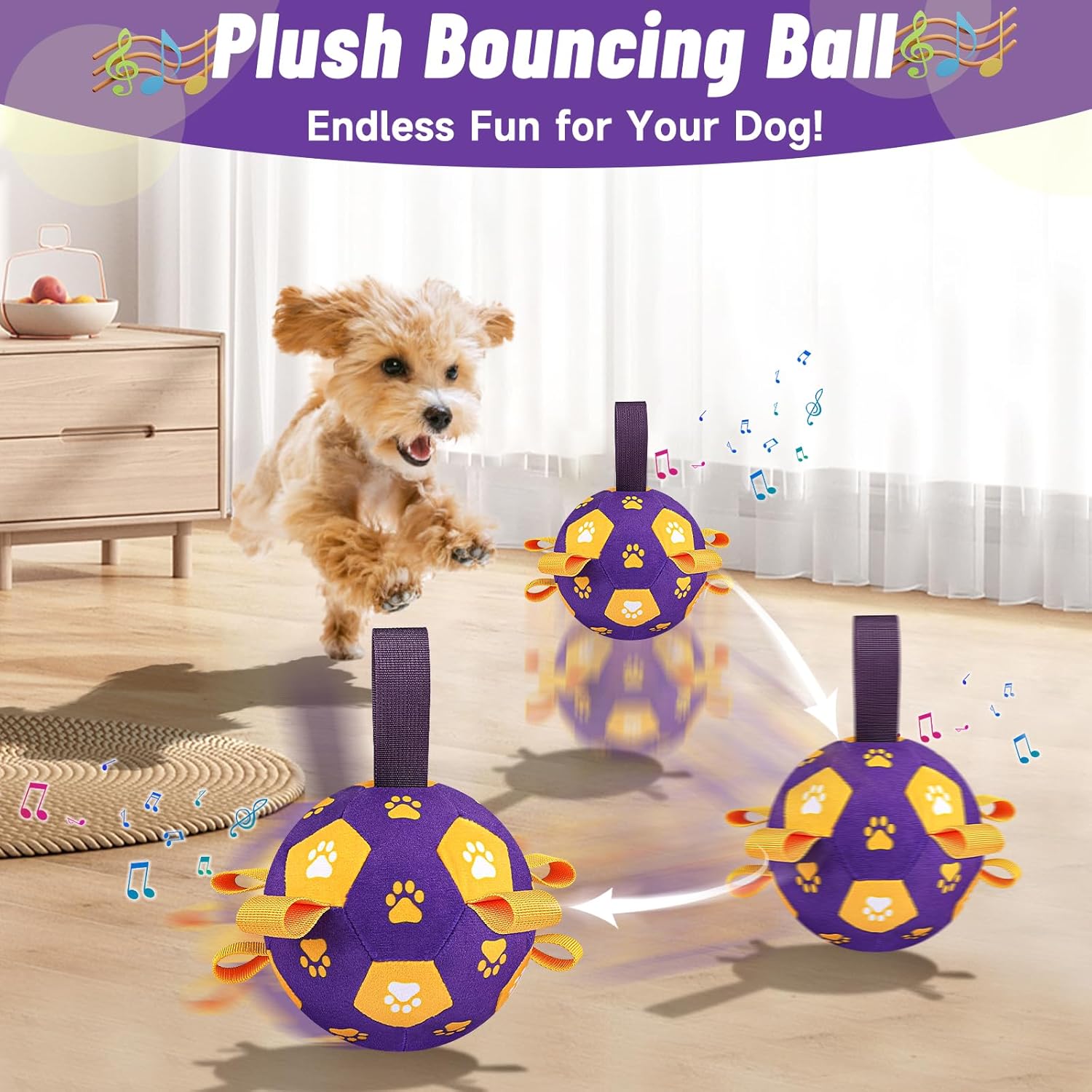 QDAN Interactive Dog Toys, Jumping Dog Balls with Recording and Music Modes, Moving Dog Toy to Keep Them Busy, Bouncing Ball for Puppy
