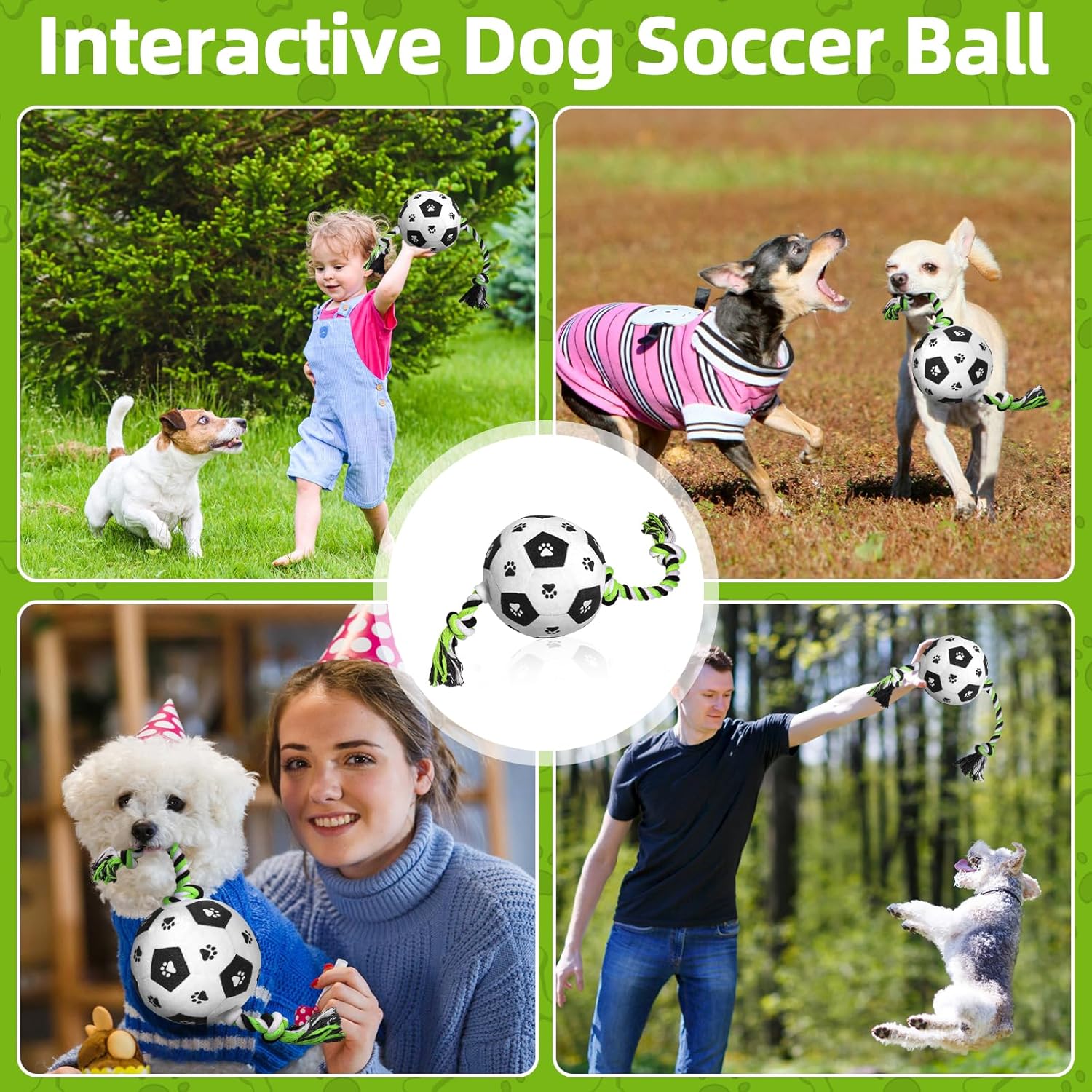 QDAN Dog Soccer Ball, Outdoor Dog Toys, Soccer Ball for Dogs on Rope Plush Birthday Toys for Small to Medium (Black)