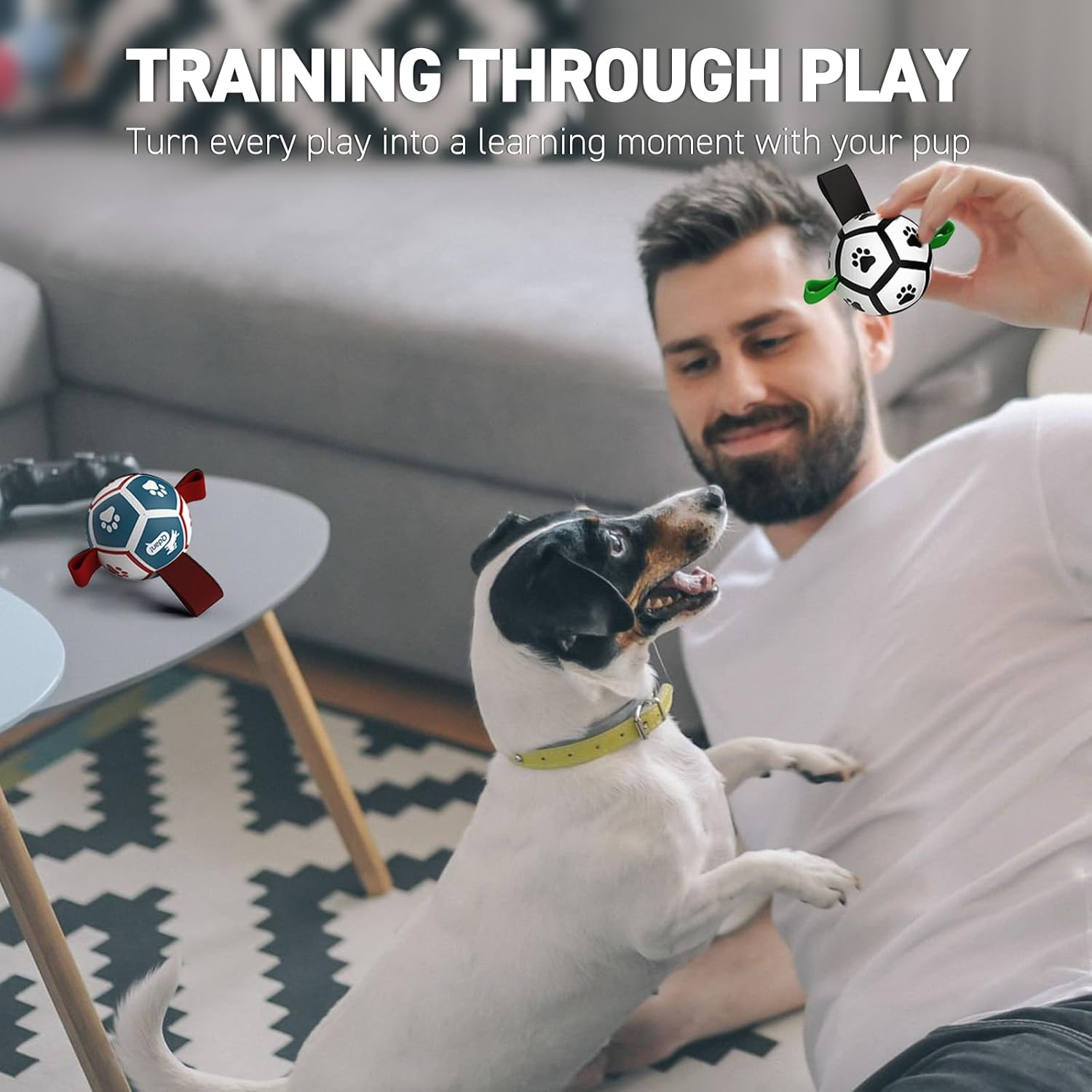 QDAN Small Dog Toys, Puppy Balls, Dog Balls with Straps for Small Breed, Soccer Ball for Dogs, Puppy Toys, Dog Birthday Gift (Pack of 2, 3.5 Inch)