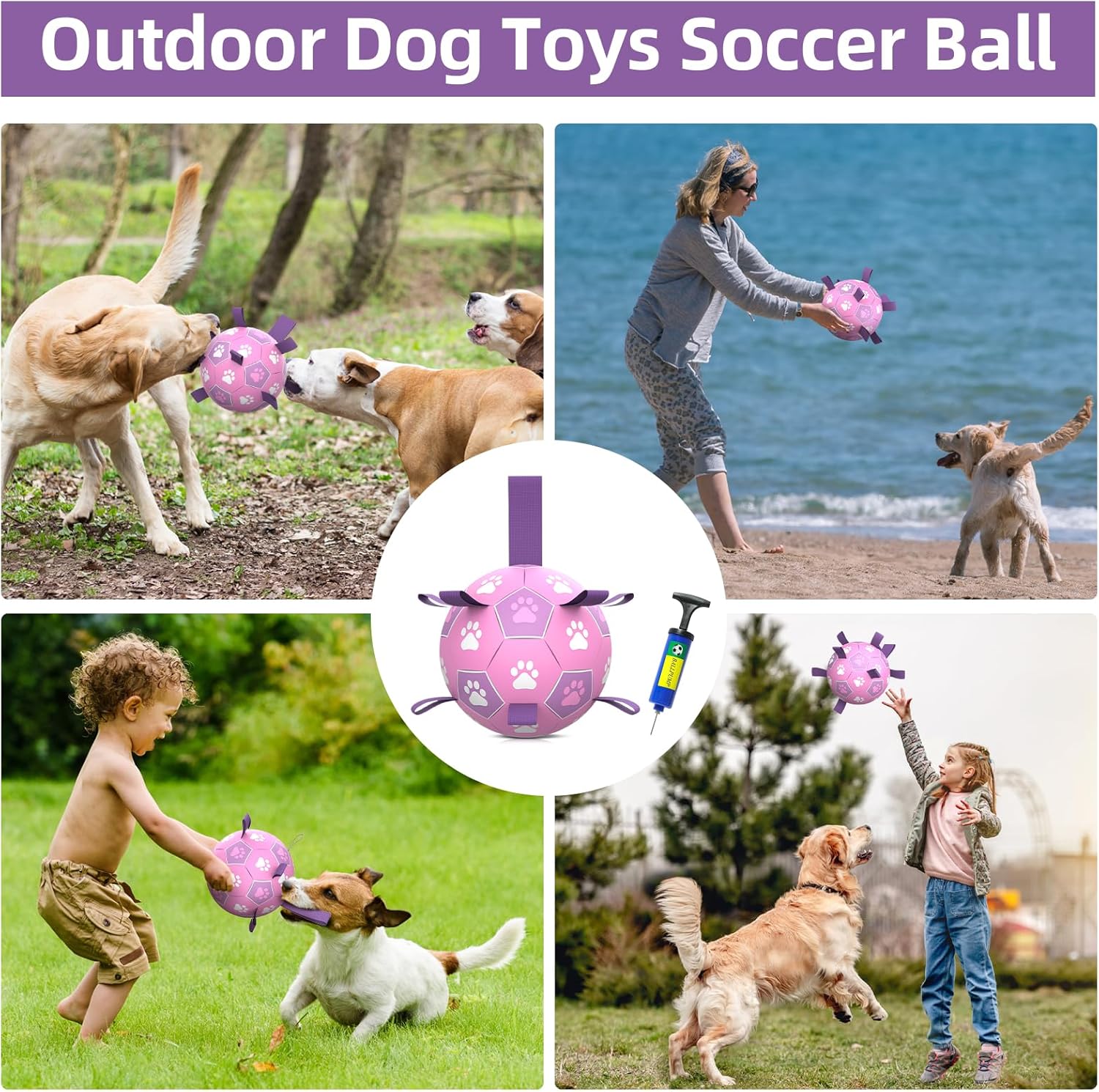 QDAN Dog Toys Soccer Ball with Straps - Durable Balls for Small Medium Dogs, Beach Pool Water Toy Dog Tug Toys for Tug of War, Puppy Pet Birthday Gifts (6 Inch)