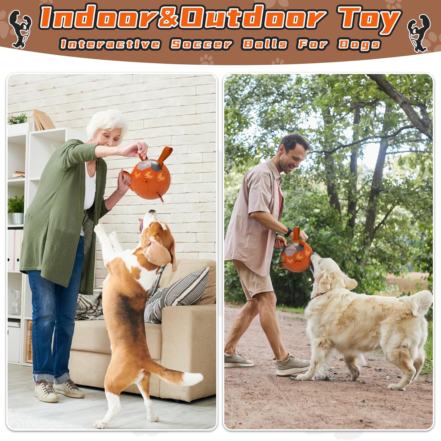 QDAN Dog Toys Soccer Ball with Straps - Durable Dog Balls for Small Medium Dogs, Beach Pool Dog Water Toy, Chimpanzees Dog Toy, Puppy Dog Birthday Gifts, Herding Balls for Dog (8 Inch), Large Size 3