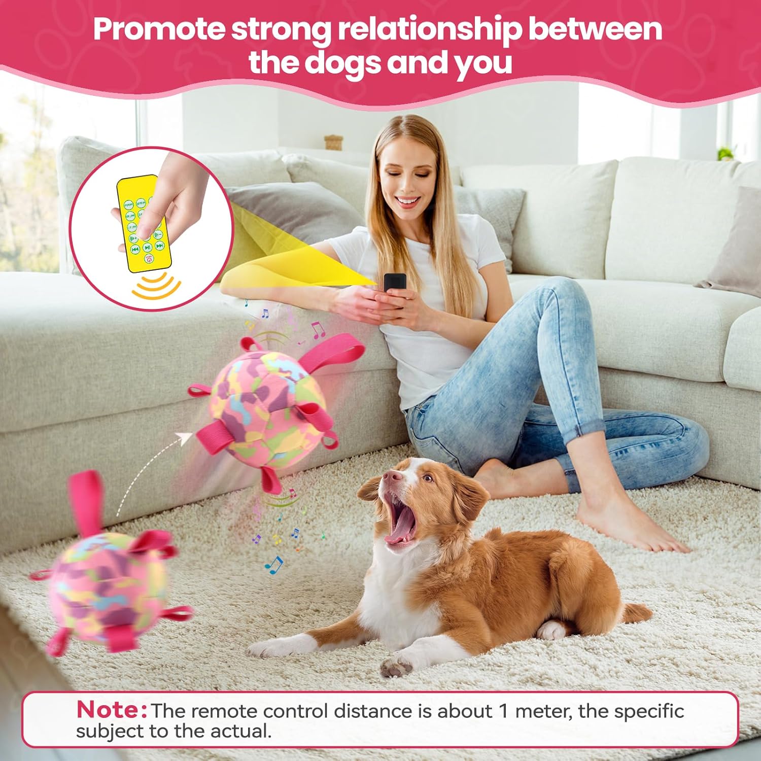 QDAN Interactive Dog Toys, Remote Control, Rechargeable Moving Dog Balls, Puppy Toys to Keep Them Busy, Squeaky Puppy Toys for Small Medium