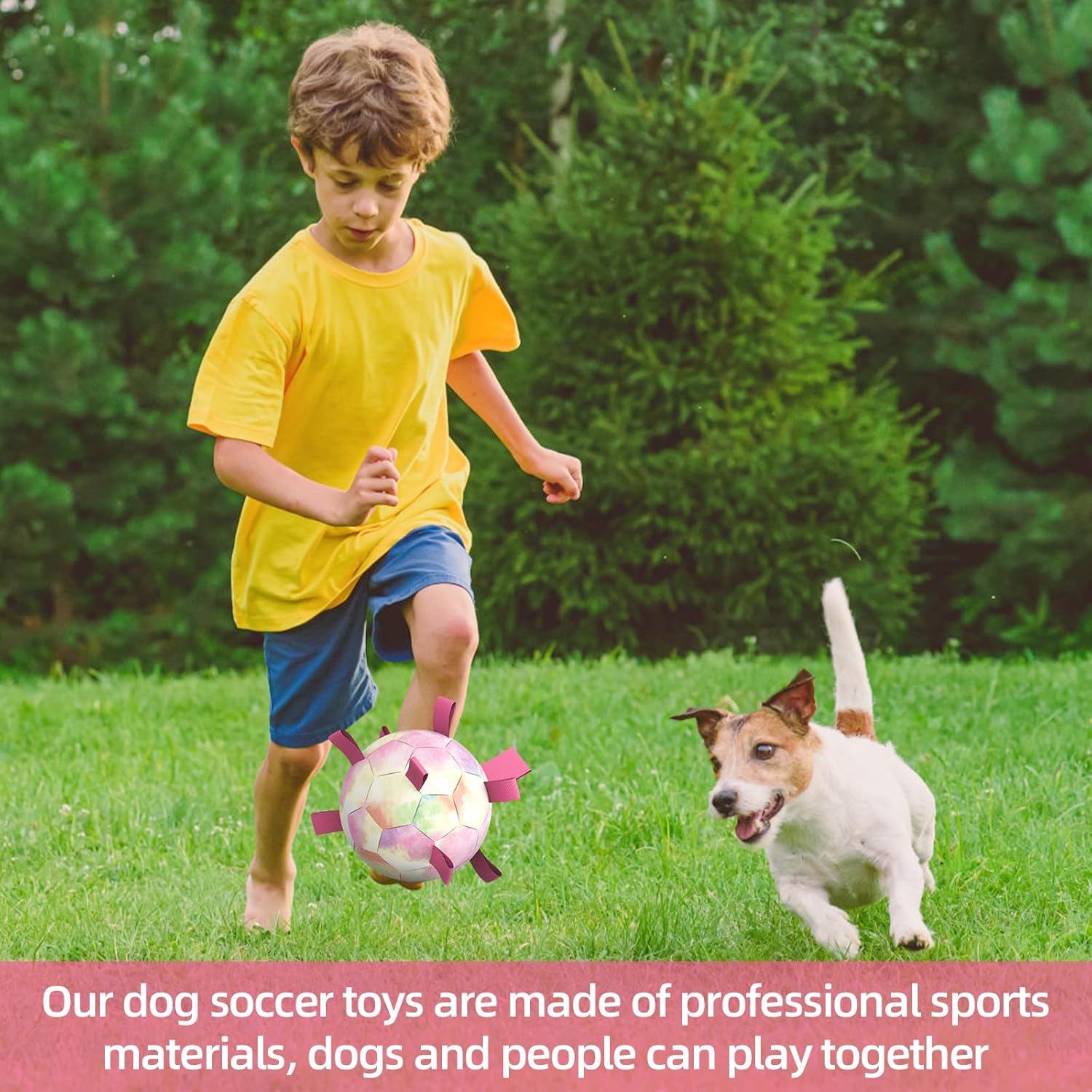 QDAN Dog Toys Soccer Ball with Straps,Gradient Interactive Dogs Toys for Tug of War, Puppy Birthday Gifts,Water Toy Durable Dog Balls World Cup for Small & Medium Dogs-Rainbow（8 Inch）