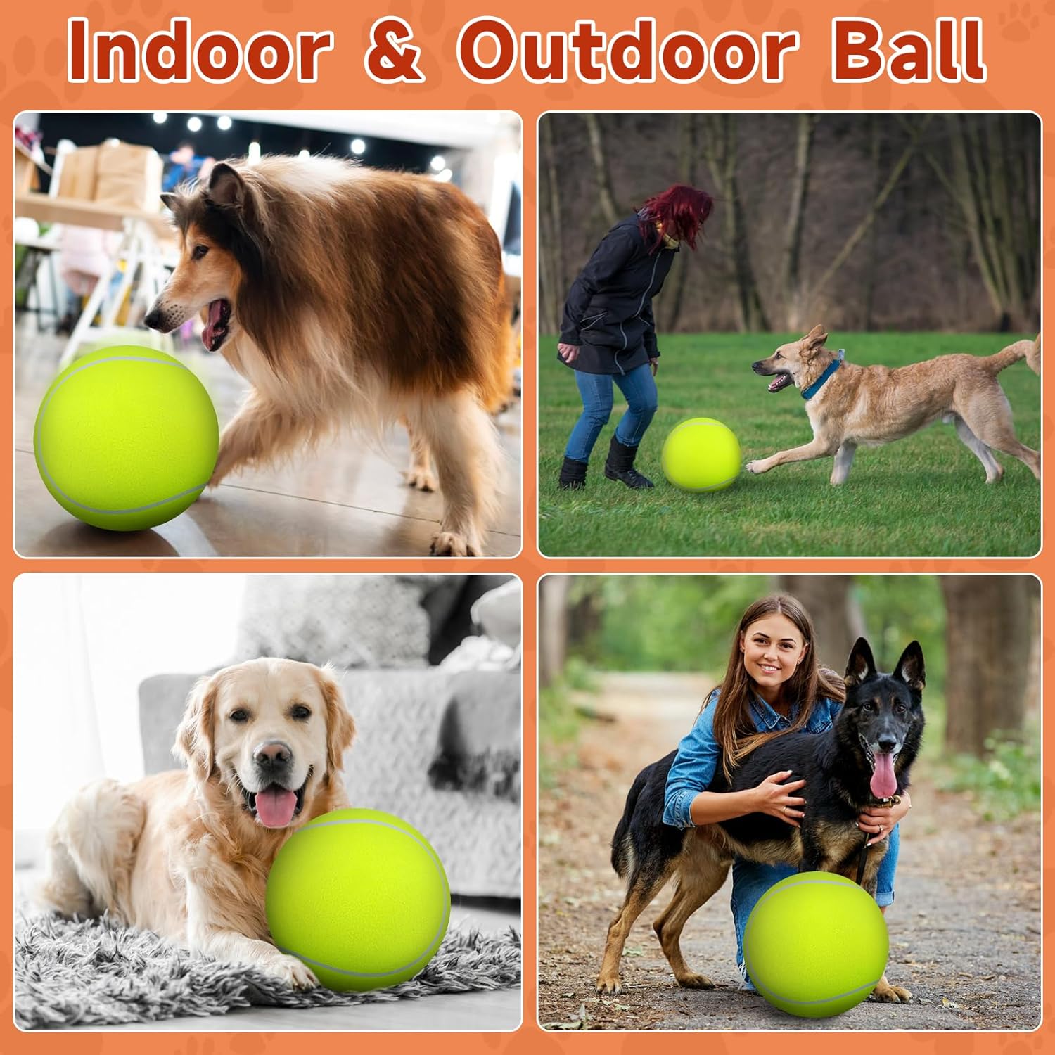 QDAN Giant Large Tennis Ball for Dogs: 9.5" Premium Balls for Dog for Outdoor Play, Big Tennis Ball Dogs Toy, Tennis Ball for Small Medium Large Dog, Pet Balls, Yellow