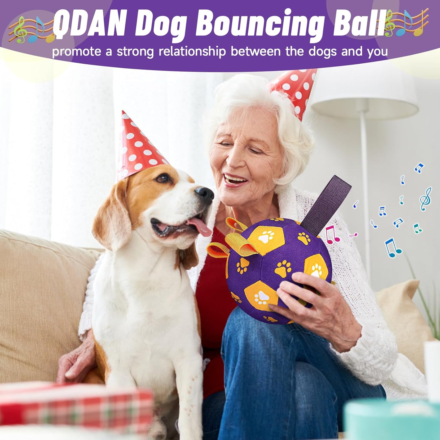 QDAN Interactive Dog Toys, Jumping Dog Balls with Recording and Music Modes, Moving Dog Toy to Keep Them Busy, Bouncing Ball for Puppy