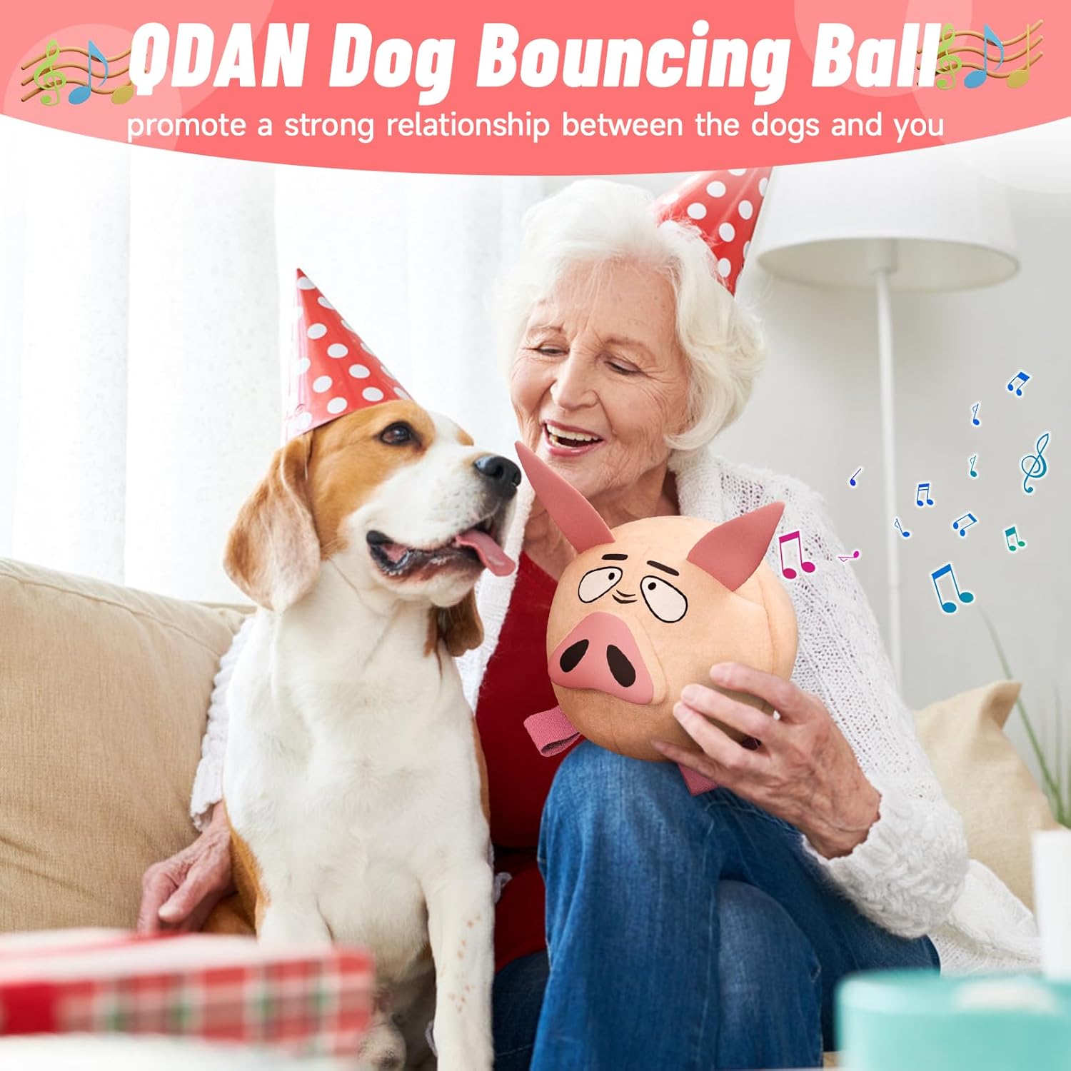 QDAN Interactive Dog Toys - Bouncing Ball for Dogs, Remote Control, Jumping Dog Balls with Recording and Music Modes, Dog Birthday Toy, Rechargeable Moving Dog Toy to Keep Them Busy, Pig