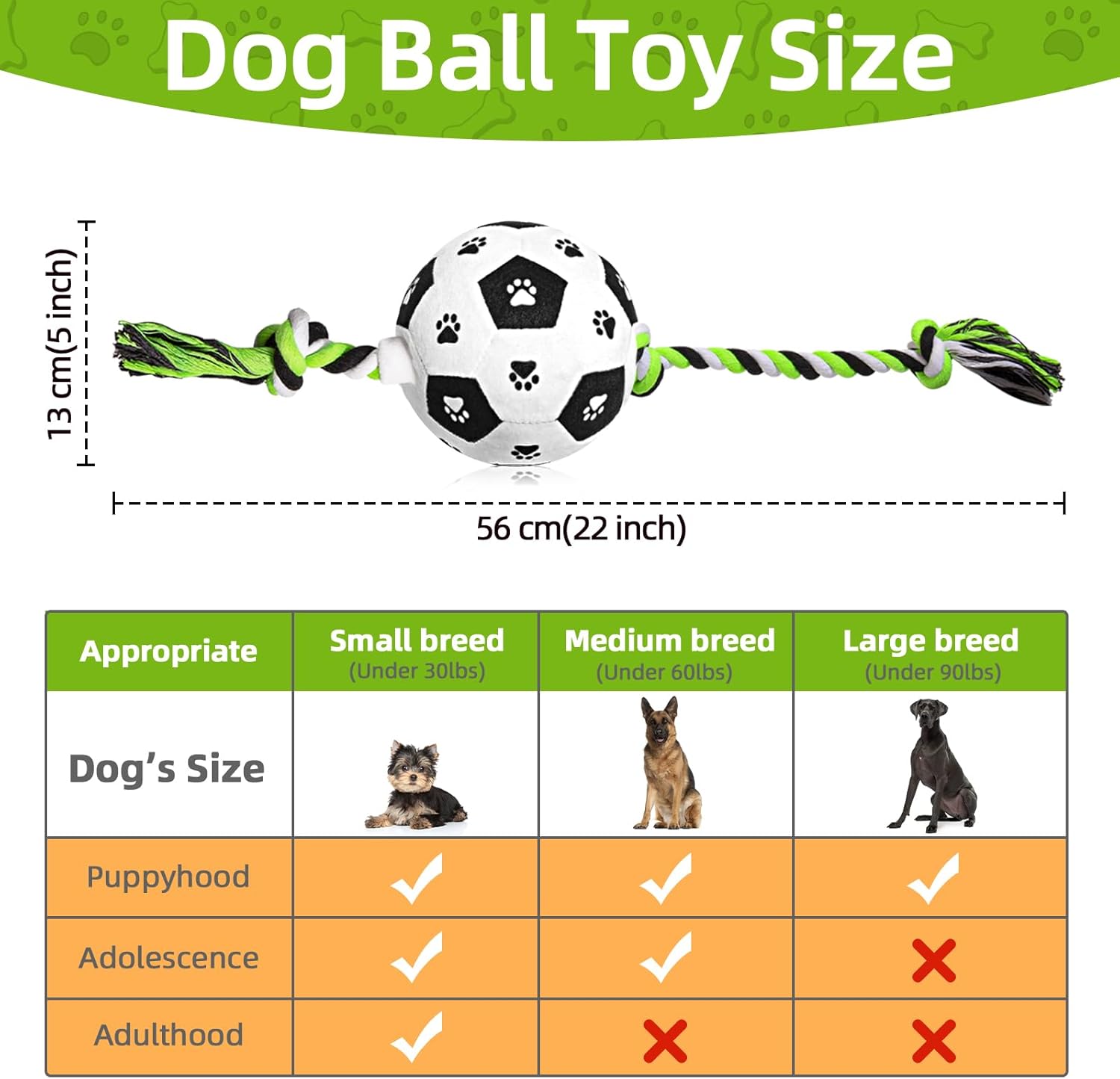 QDAN Dog Soccer Ball, Outdoor Dog Toys, Soccer Ball for Dogs on Rope Plush Birthday Toys for Small to Medium (Black)