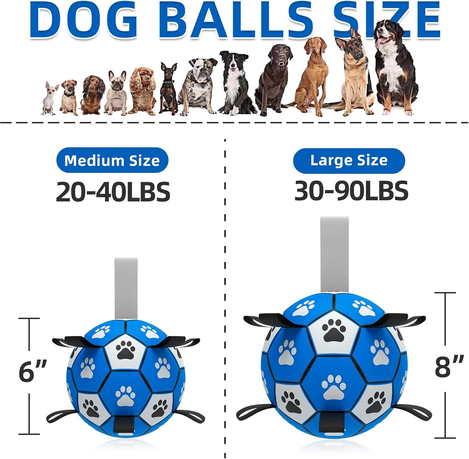 QDAN Dog Ropes Toys, Soccer Ball with Straps, Puppy Birthday Gifts, Dog Water Toy, Durable Balls for Small Medium Dogs-Blue Grey（6 Inch）