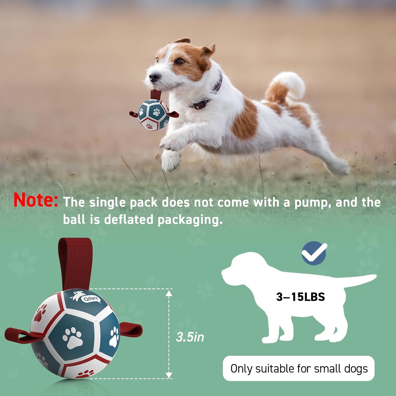 QDAN Small Dog Toys, Puppy Balls, Dog Balls with Straps for Small Breed, Soccer Ball for Dogs, Puppy Toys, Dog Birthday Gift (Blue Red, 3.5 inch)