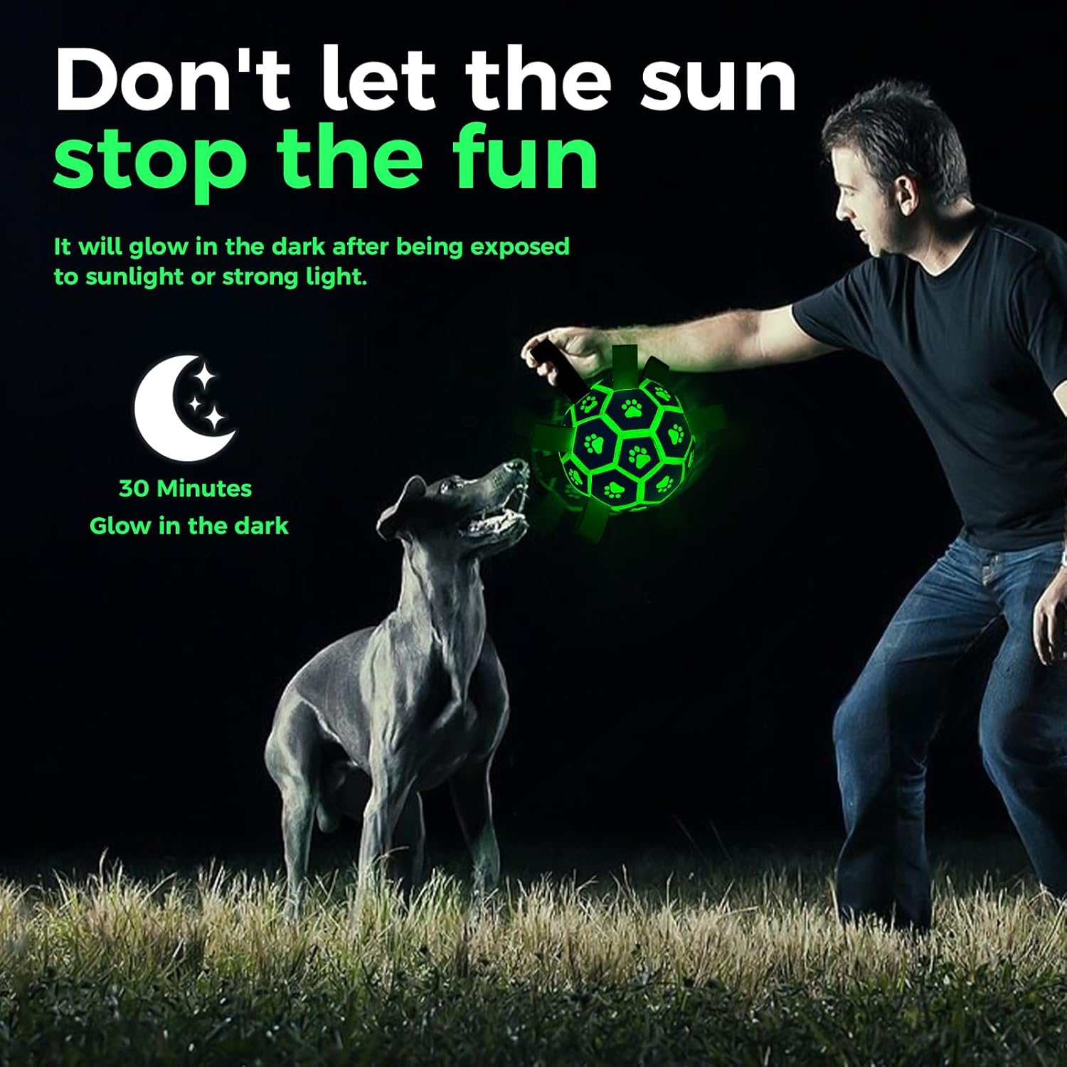 QDAN Premium Dog Ball, Glow in The Dark Dog Toys, Soccer Ball for Dogs, Outdoor Dog Toys, Pet Water Toy, Puppy Birthday Gifts, Puppy Essentials for Small Medium (6 Inch)