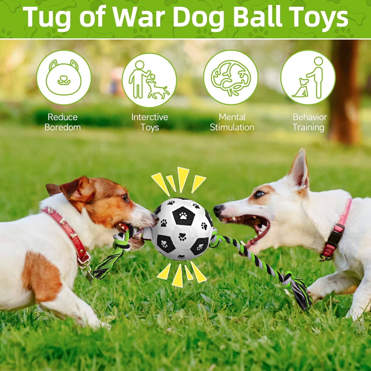QDAN Dog Soccer Ball, Outdoor Dog Toys, Soccer Ball for Dogs on Rope Plush Birthday Toys for Small to Medium (Black)