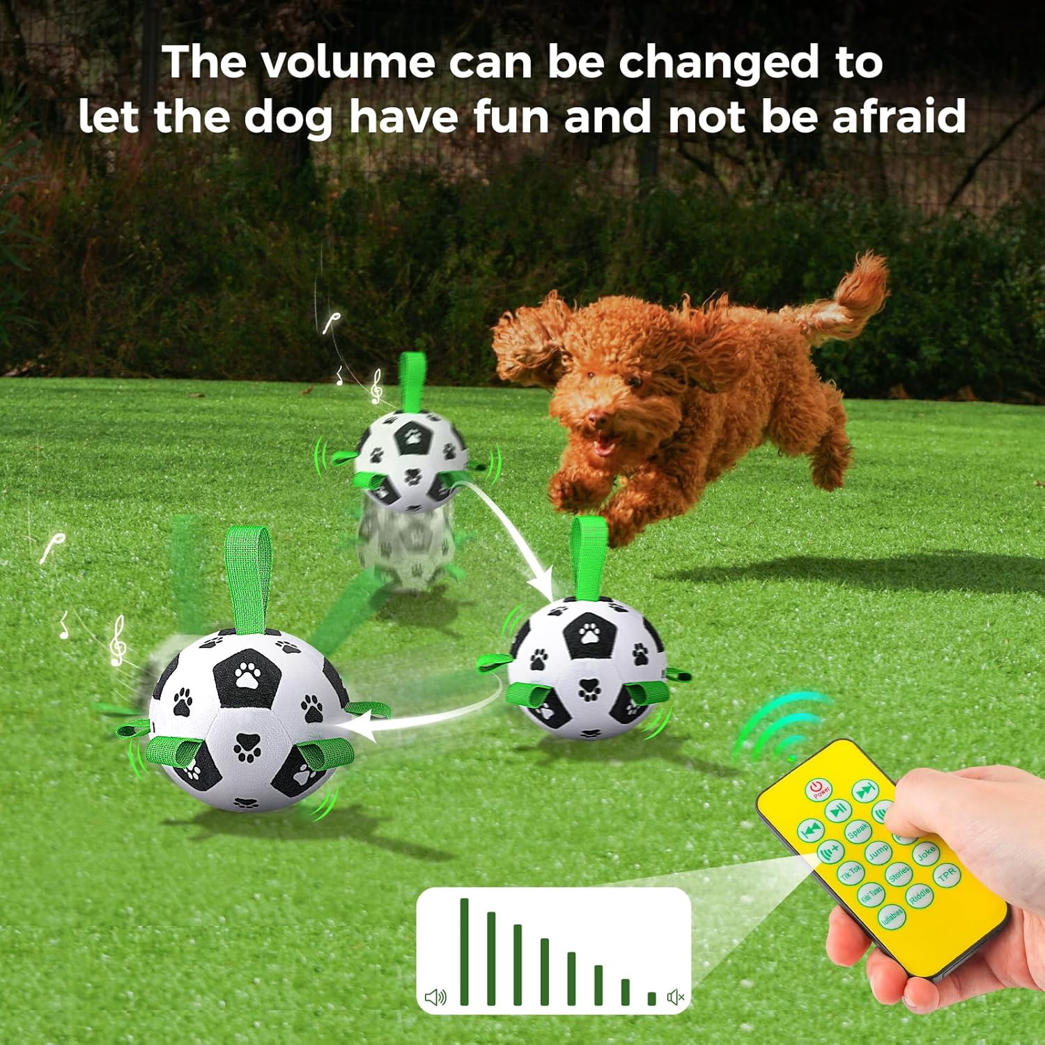 QDAN Interactive Dog Toys, Moving Dog Balls with Straps, Remote Control, Jumping Rolling Bouncing Soccer Ball for Dogs for Small Medium Large Pet