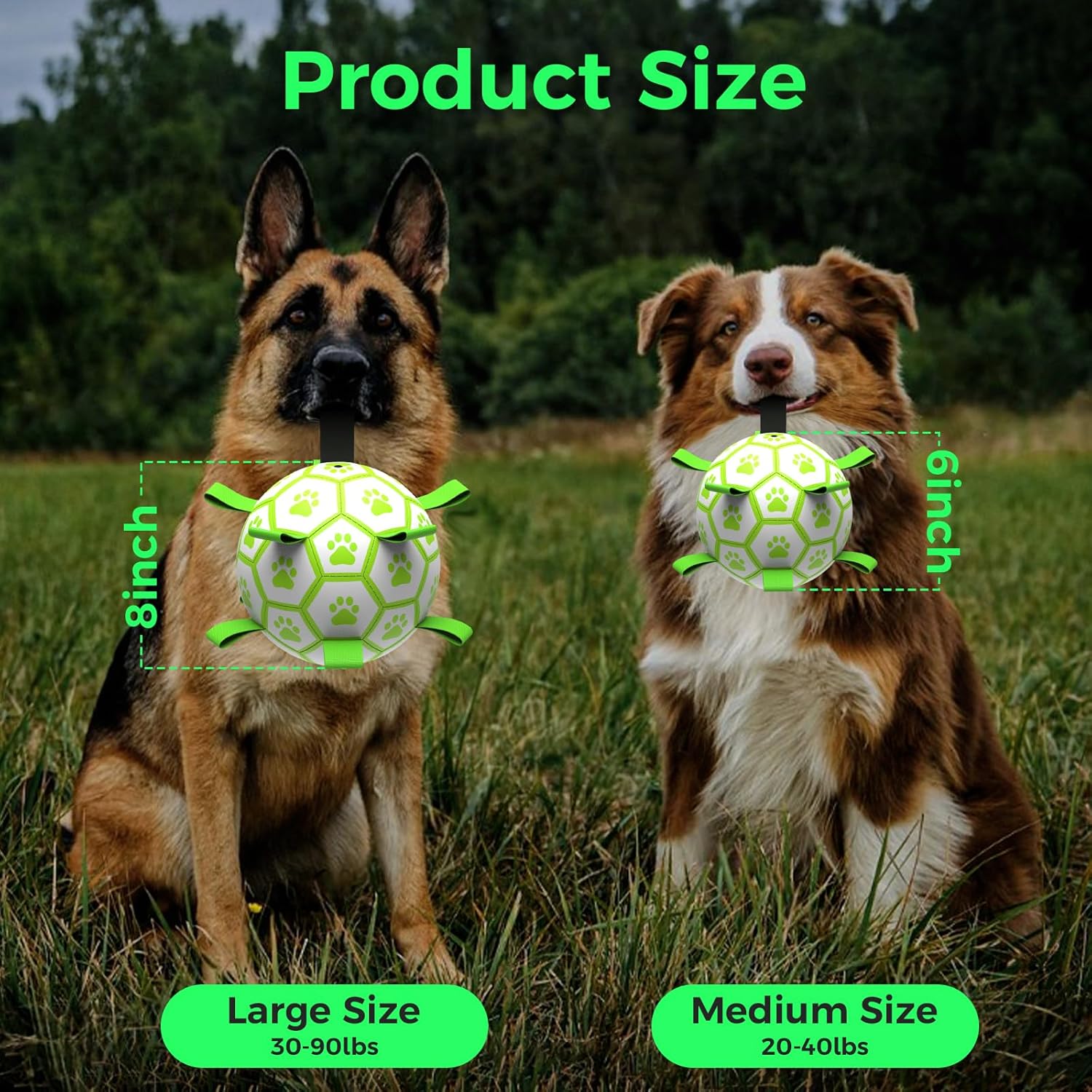 QDAN Premium Glow in The Dark Dog Toys, Dog Soccer Ball with Straps, Outdoor Herding Ball for Dogs, Pet Toys, Puppy Birthday Gifts, Light Up Dogs Balls for Medium Large (8 Inch)