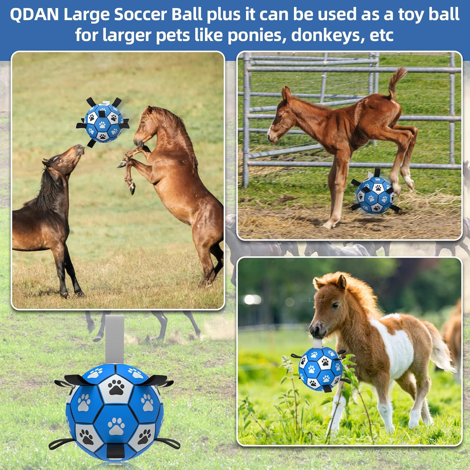QDAN Extra Large Dog Toys Soccer Ball - Durable Dog Balls for Extra Large Dogs with Straps, Outdoor Dog Toys, Dog Water Toy, Herding Ball (9 Inch)