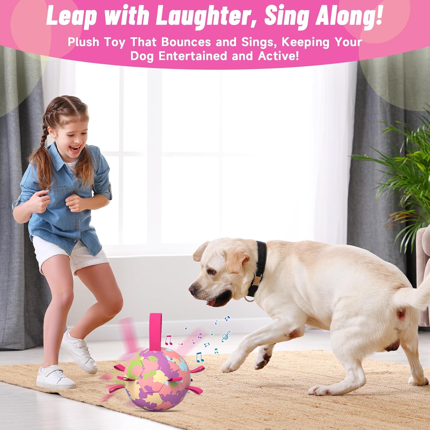 QDAN Interactive Dog Toys Soccer Ball: Bouncing Ball for Dogs, Jumping Dog Balls with Recording and Music Modes, Puppy Birthday Gifts, Rechargeable Moving Pet Toy to Keep Them Busy, Rainbow