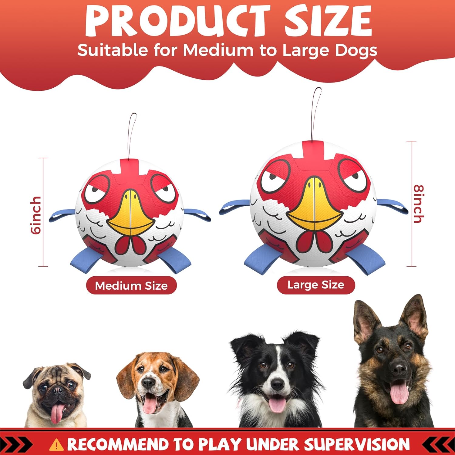 QDAN Premium Dog Balls Toys, Outdoor Dogs Toy for Small Medium Dogs, Puppy Birthday Gifts, Dog Soccer Ball, 6 Inch, Chicken Ball
