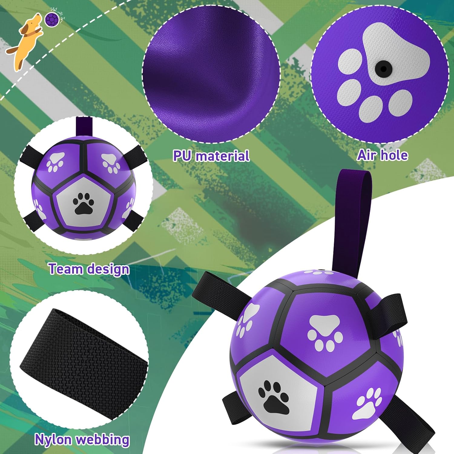 QDAN Dog Toys Soccer Balls: Interactive Dog Toys for Tug of War, Doggy Balls with Straps, Puppy Birthday Gifts, Durable Puppy Ball for Small（5 Inch）