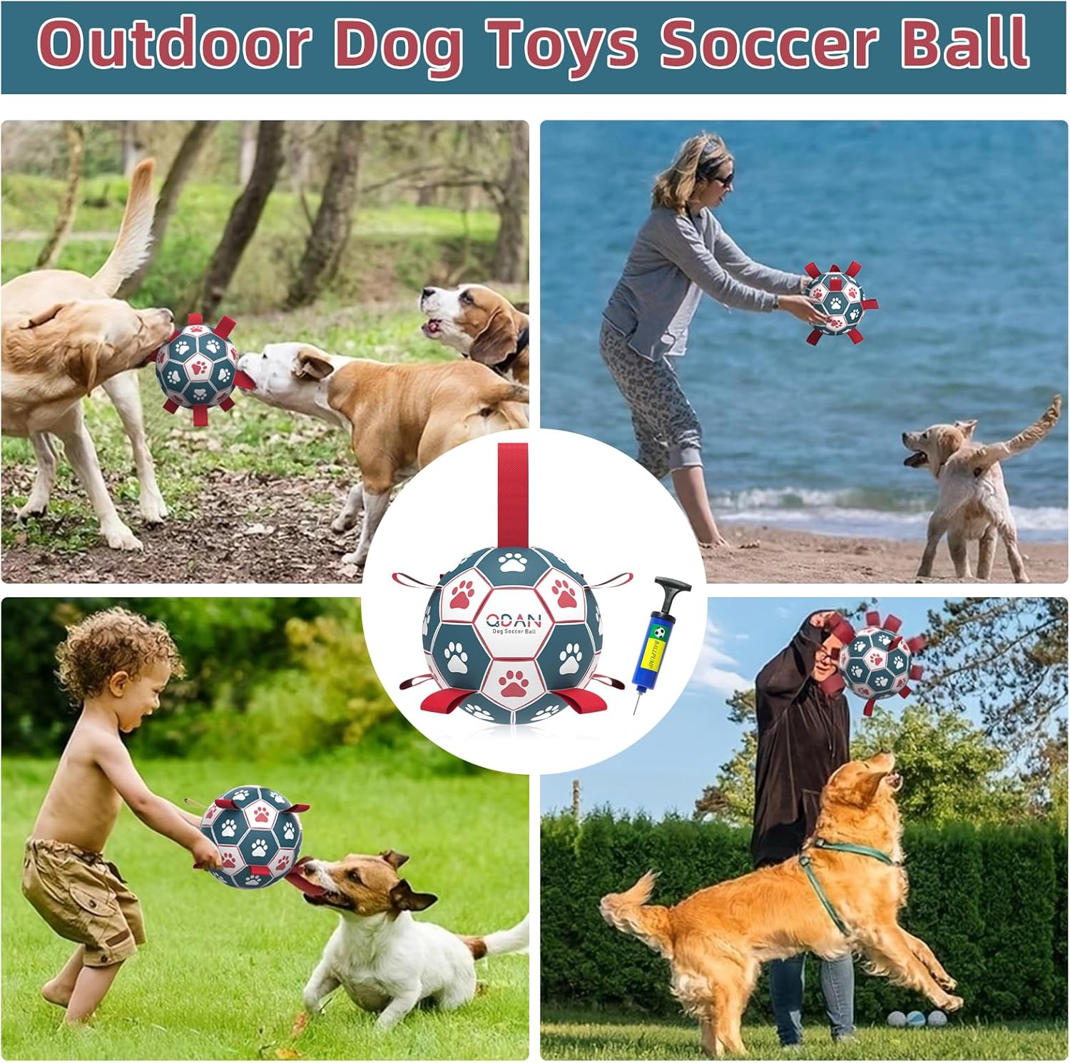 QDAN Premium Dog Balls Toys, Pet Training Soccer Ball with Straps, Puppy Birthday Gifts, Dog Water Toy, Durable Herding Balls for Small Medium Dogs, Pet Toys Puppy Ball (6 Inch)