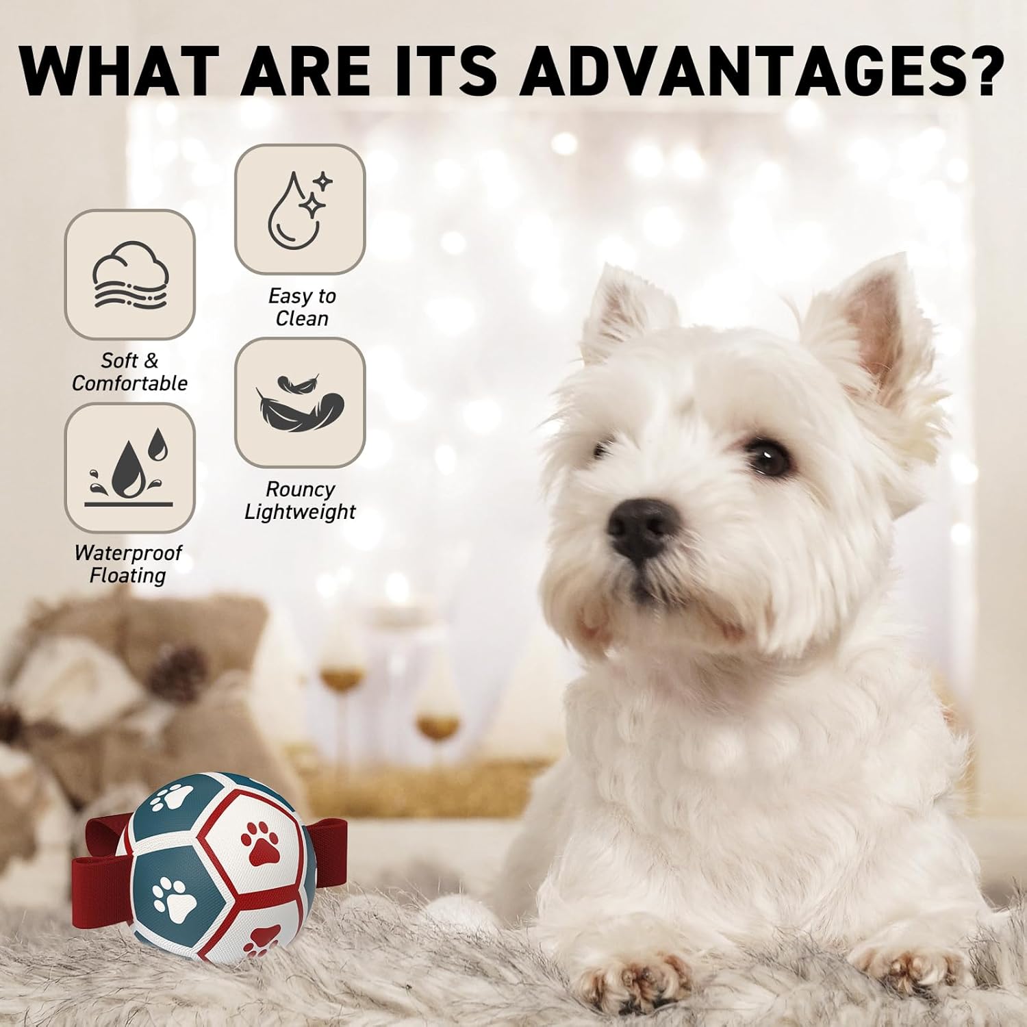 QDAN Small Dog Toys, Puppy Balls, Dog Balls with Straps for Small Breed, Soccer Ball for Dogs, Puppy Toys, Dog Birthday Gift (Blue Red, 3.5 inch)