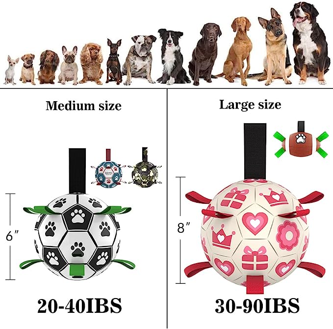 QDAN Dog Soccer Balls Toy with Bell Inside, Outdoor Interactive Dog Toys for Tug of War, Puppy Birthday Gifts, Dog Water Toy, Durable Ropes Squeaky Soccer Dog Ball for Small &Medium＆Dogs （6 INCH）