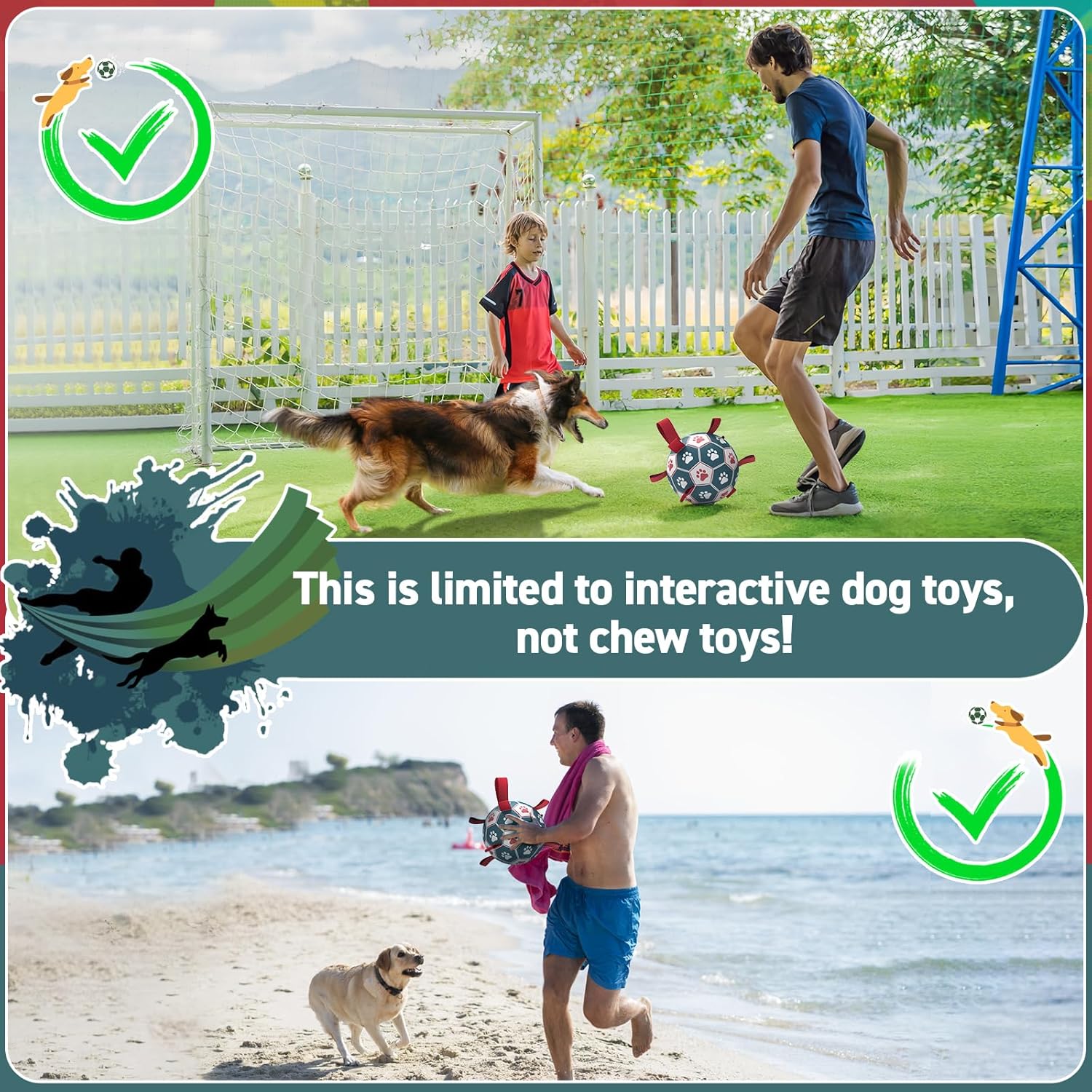 QDAN Dog Toys Soccer Ball with Straps：Durable Balls for Large Dogs, Outdoor Dog Toys, Puppy Birthday Gifts (8 Inch)