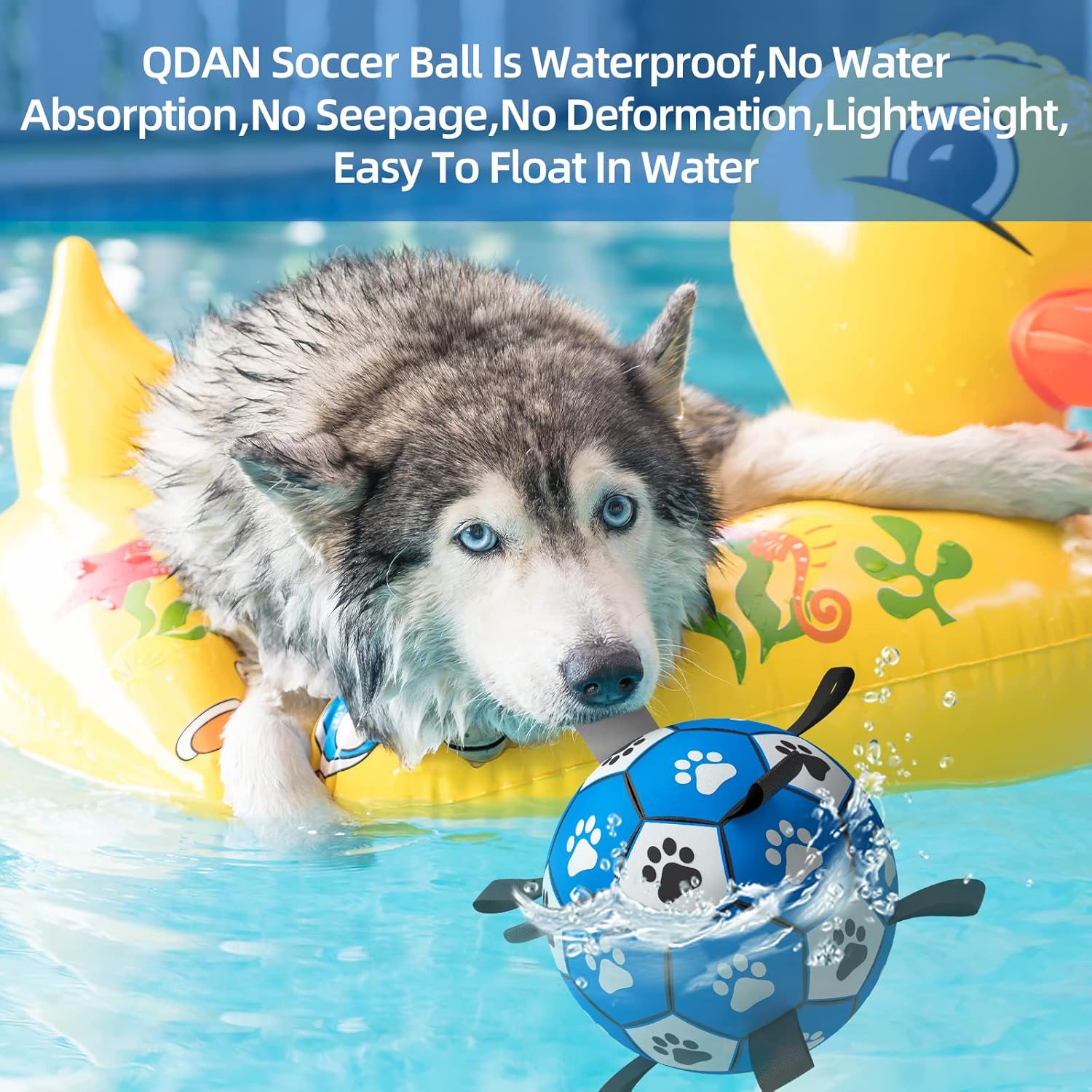 QDAN Dog Ropes Toys, Soccer Ball with Straps, Puppy Birthday Gifts, Durable Balls for Medium Large Dogs-Blue&Grey（8 Inch）