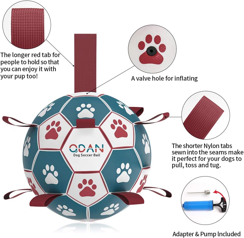 QDAN Premium Dog Balls Toys, Pet Training Soccer Ball with Straps, Puppy Birthday Gifts, Dog Water Toy, Durable Herding Balls for Small Medium Dogs, Pet Toys Puppy Ball (6 Inch)