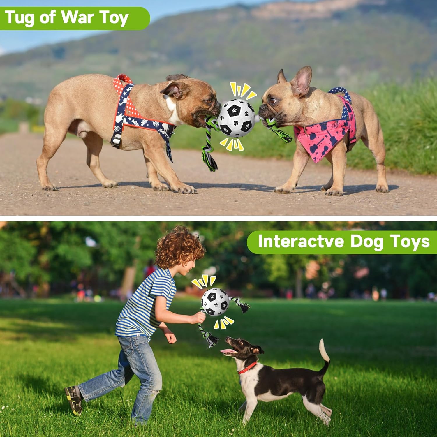 QDAN Dog Soccer Ball, Outdoor Dog Toys, Soccer Ball for Dogs on Rope Plush Birthday Toys for Small to Medium (Black)