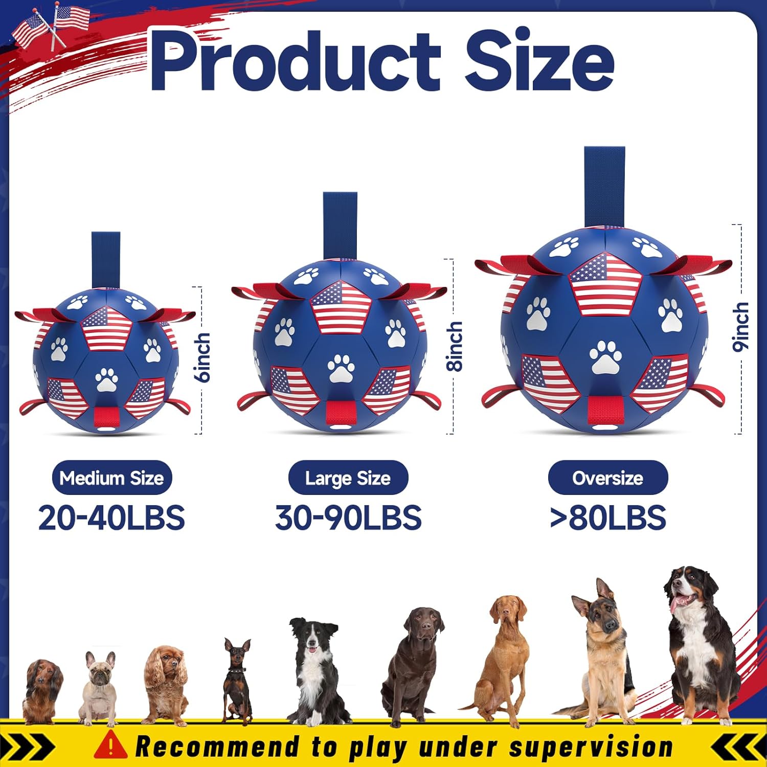 QDAN Dog Toys, Soccer Ball with Straps, Durable Dogs Balls for Extra Large Breeds, Beach Pool Water Toy, Dog Birthday Gifts, Herding Balls (9 Inch)