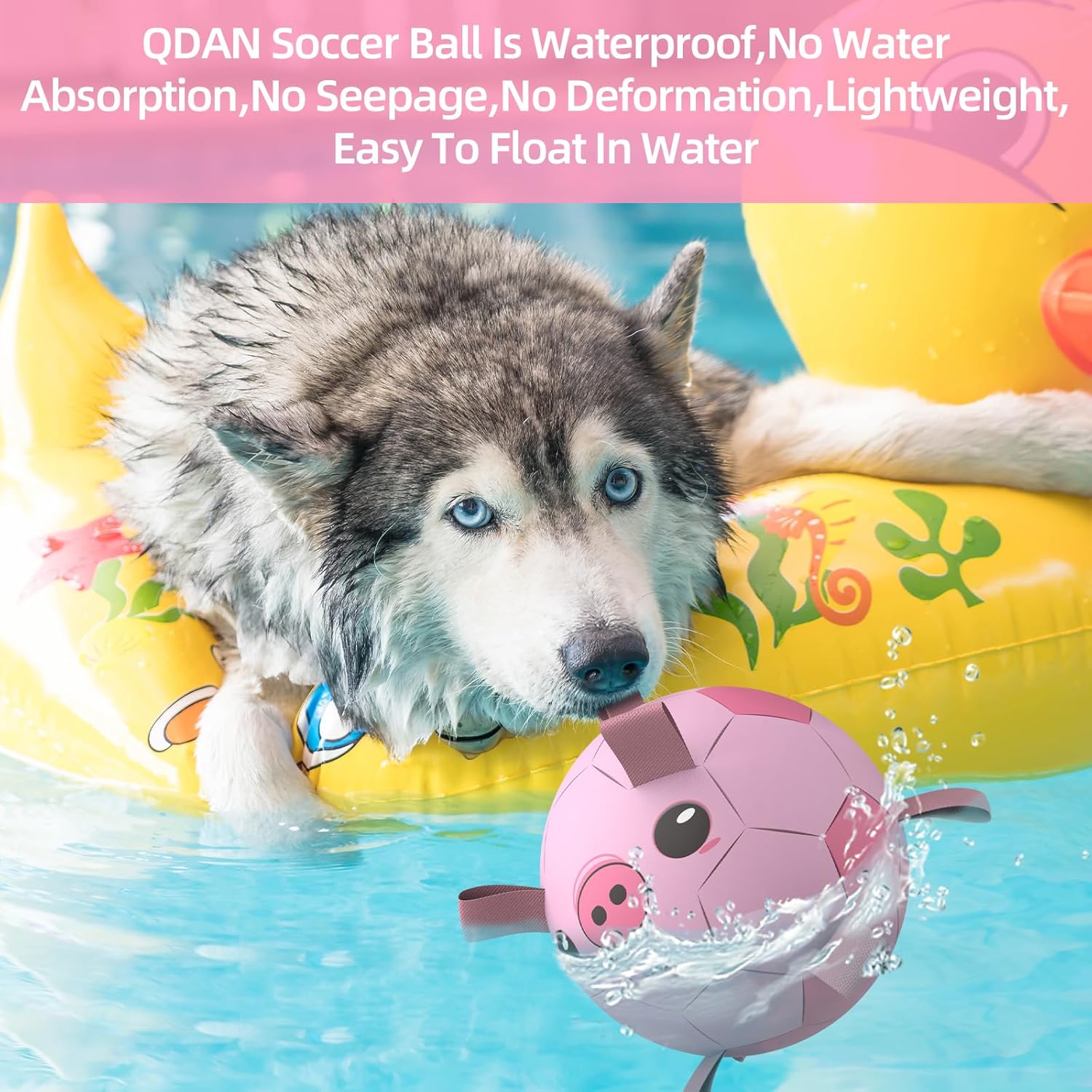 QDAN Dog Toys Soccer Ball with Straps, Interactive Dogs Toys for Tug of War, Puppy Birthday Gifts, Dogs Tug Toy, Dog Water Toy, Durable Dog Balls for Medium & Large Dog - Pink Pig（8 Inch）