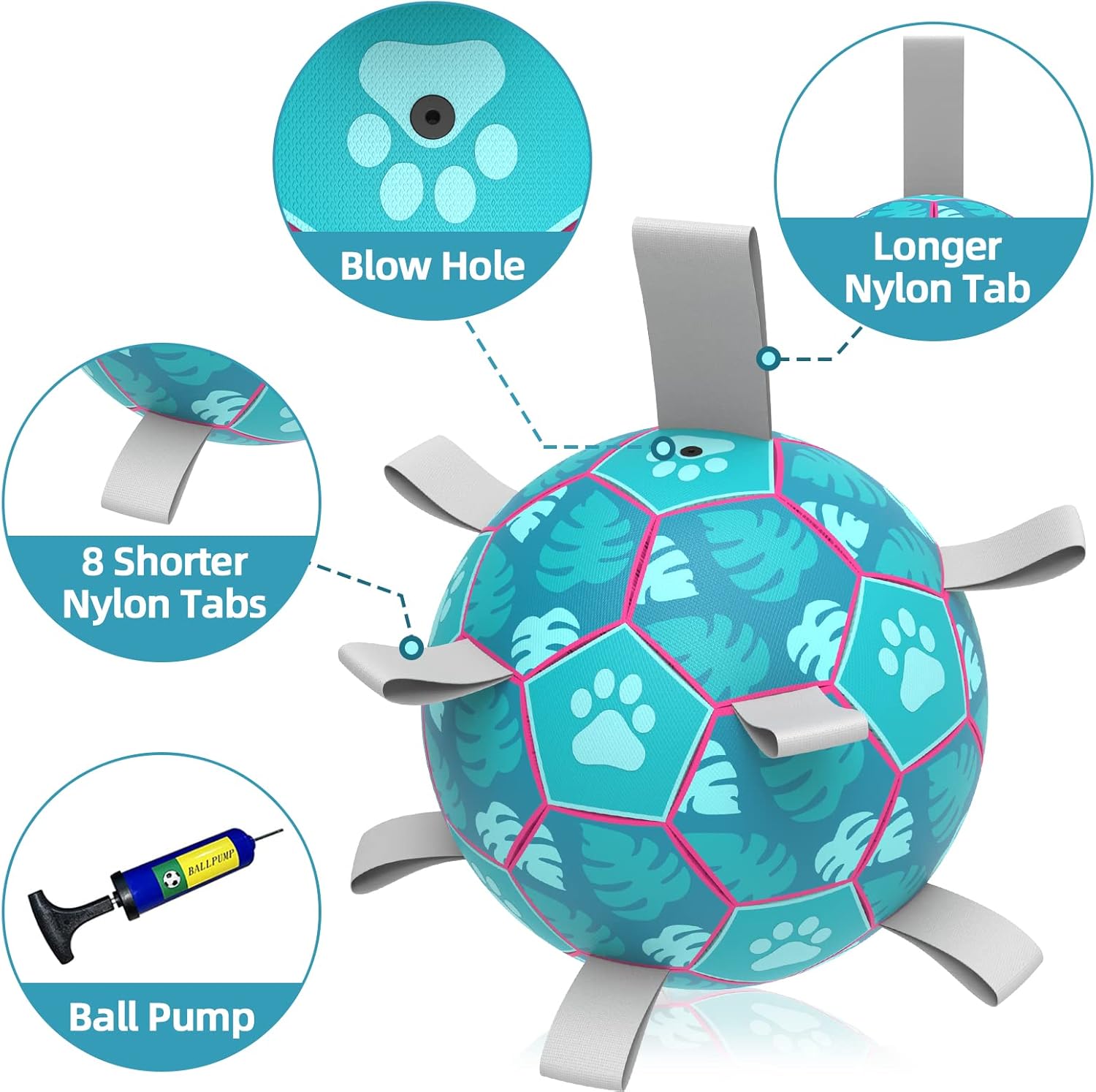 QDAN Dog Toys Soccer Ball, Tug of War Toy, Puppy Birthday Gifts, Water Toy, Durable Dog Balls for Medium Large Dogs, Lake Blue(8 inch)