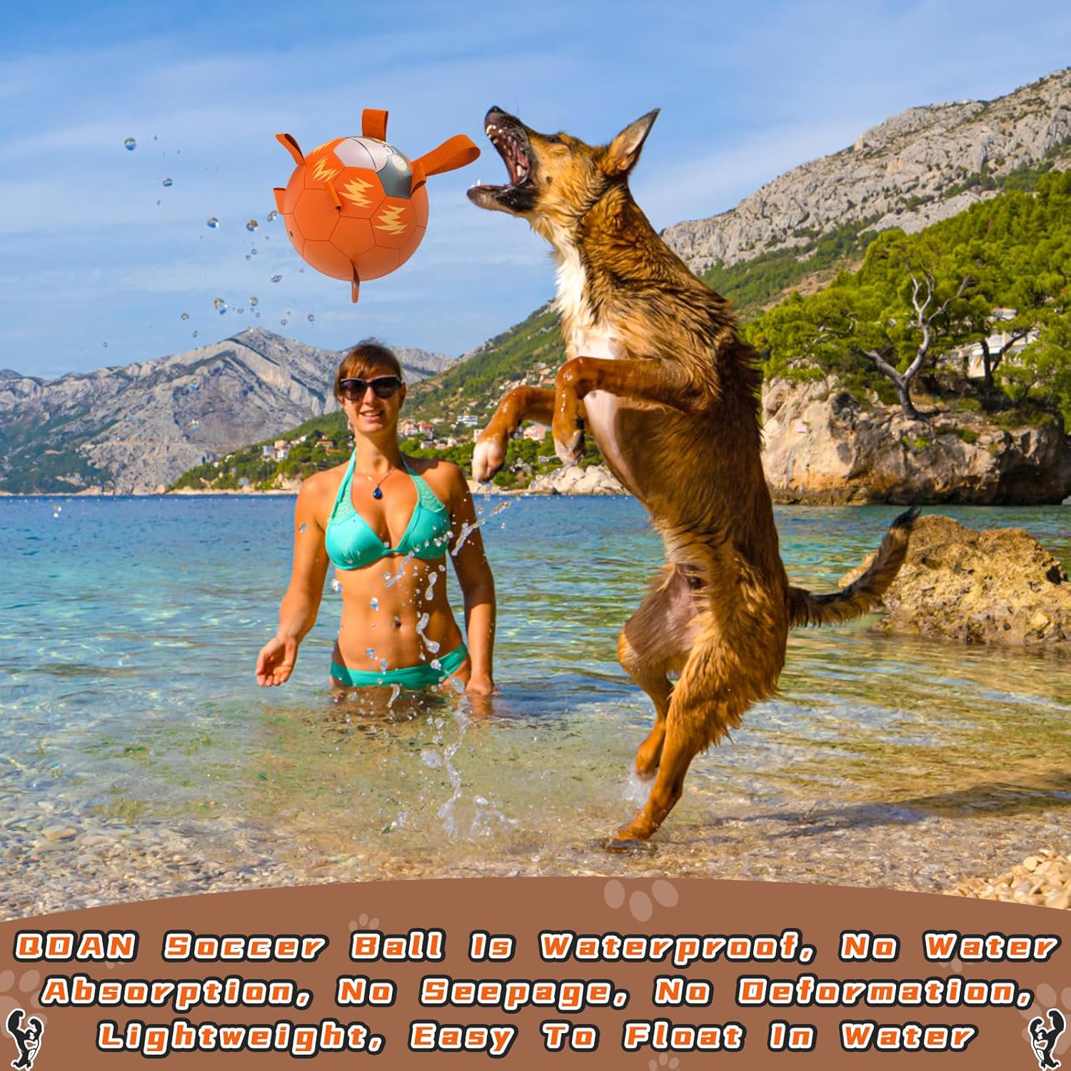 QDAN Dog Toys Soccer Ball with Straps - Durable Dog Balls for Small Medium Dogs, Beach Pool Dog Water Toy, Chimpanzees Dog Toy, Puppy Dog Birthday Gifts, Herding Balls for Dog (8 Inch), Large Size 3