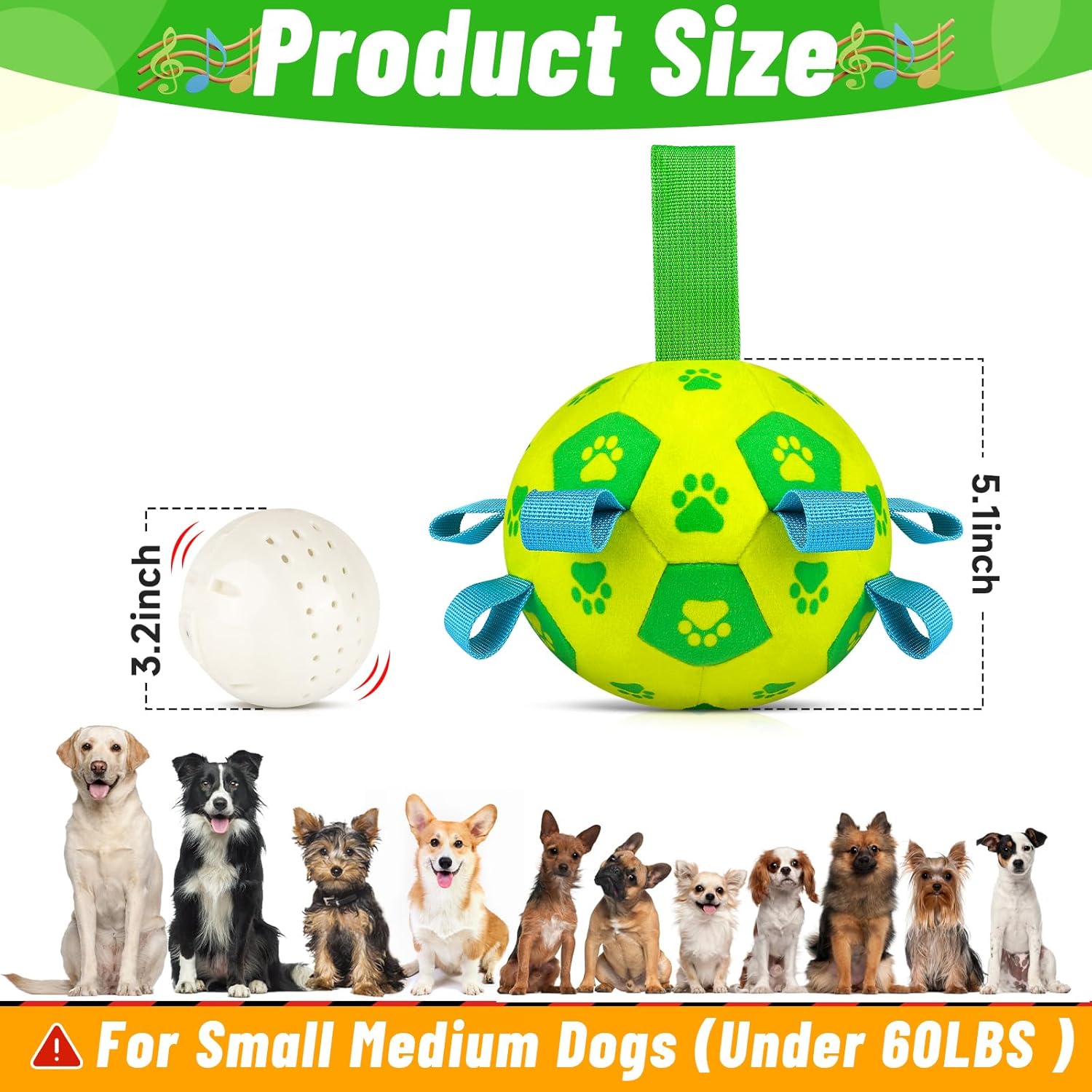 QDAN Interactive Dog Toys Soccer Ball - Bouncing Ball, Jumping Dog Balls with Recording and Music Modes, Birthday Toy, Rechargeable Moving Dog Toy to Keep Them Busy, Yellow Green