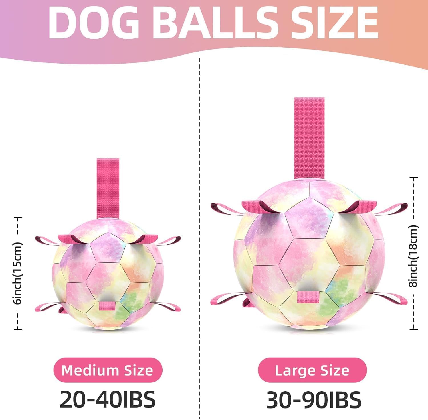 QDAN Dog Toys Soccer Ball with Straps,Gradient Interactive Dogs Toys for Tug of War, Puppy Birthday Gifts,Water Toy Durable Dog Balls World Cup for Small & Medium Dogs-Rainbow（8 Inch）
