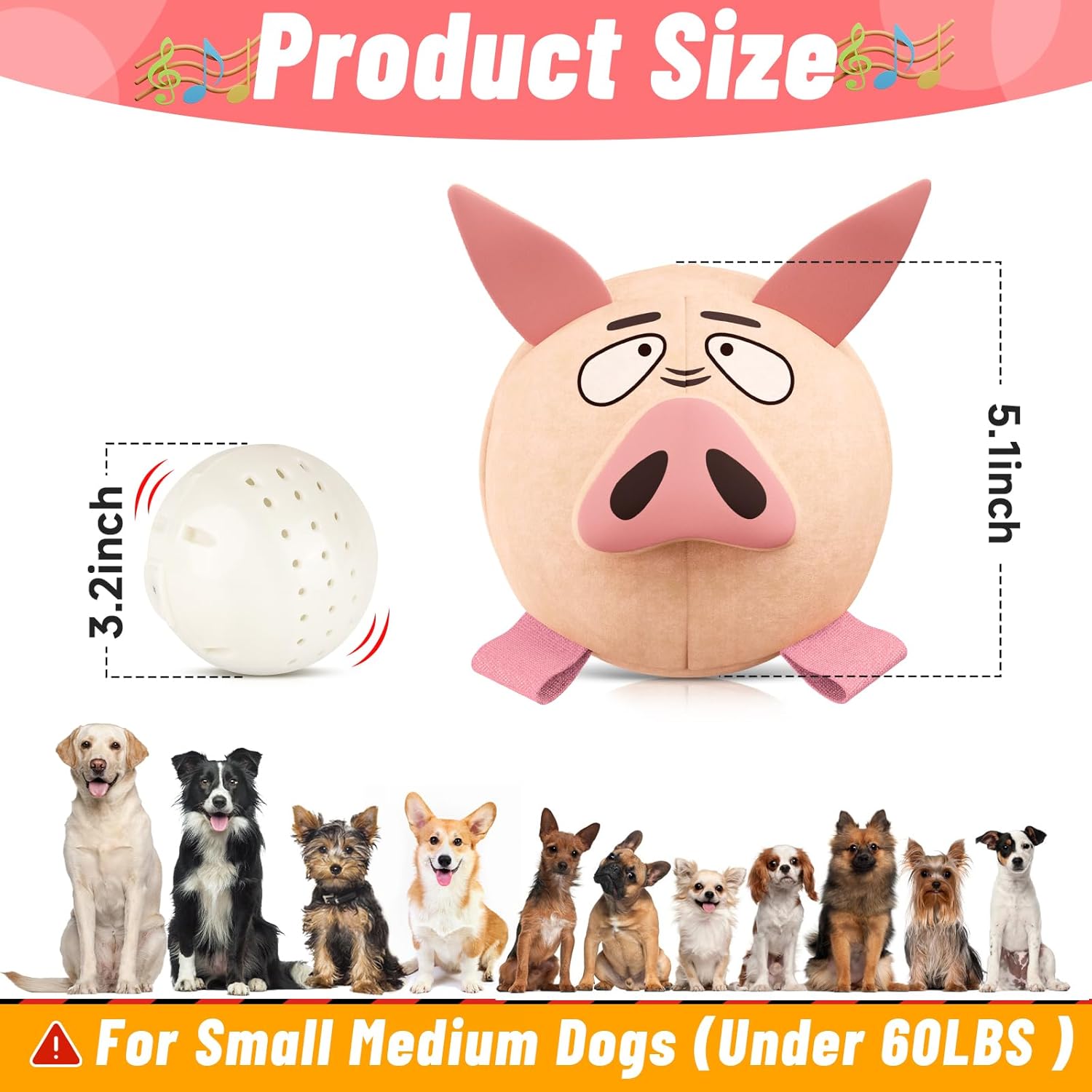 QDAN Interactive Dog Toys - Bouncing Ball for Dogs, Remote Control, Jumping Dog Balls with Recording and Music Modes, Dog Birthday Toy, Rechargeable Moving Dog Toy to Keep Them Busy, Pig