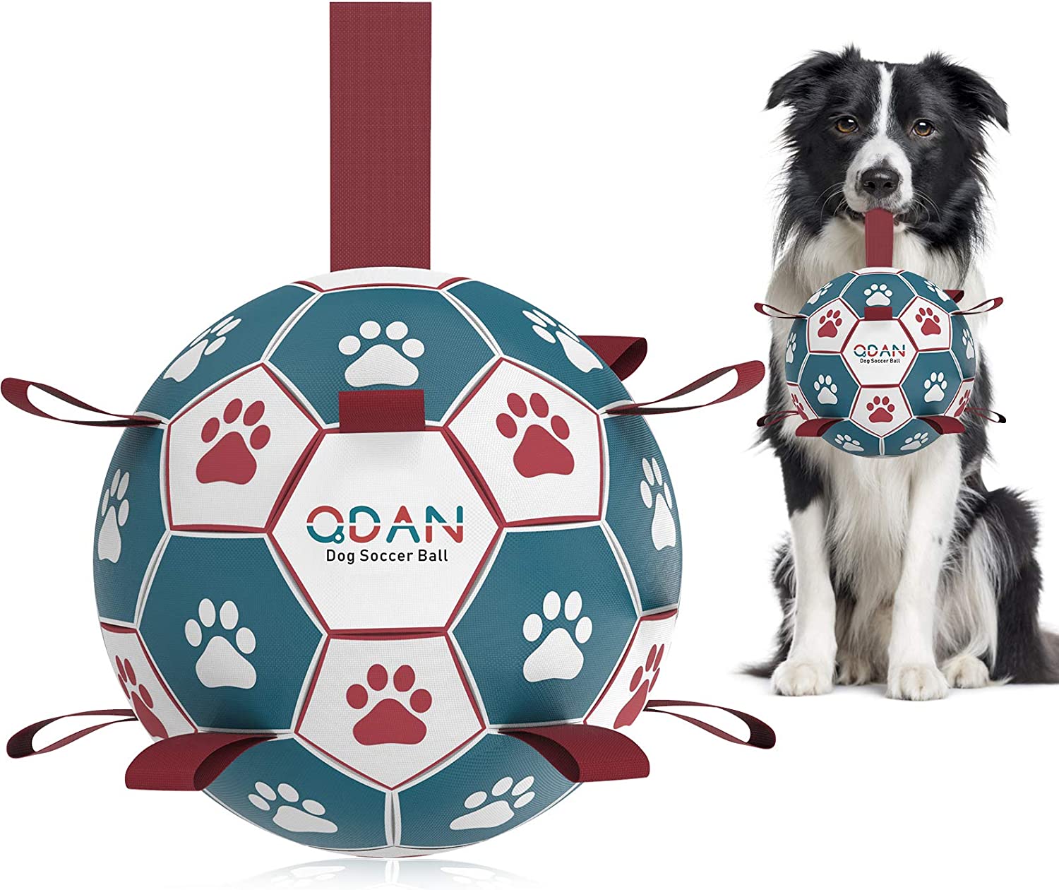 QDAN Dog Soccer Ball Interactive Toys for Tug of War, Puppy Birthday Gifts, Dog Water Toy, Durable for Small & Medium & Large Dogs-(6 inch&8inch)