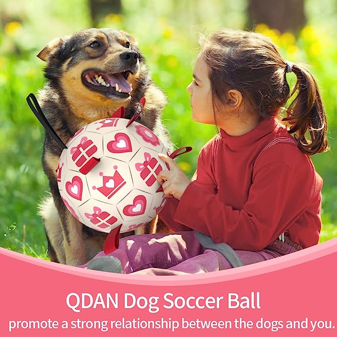 QDAN Dog Soccer Balls Toy with Bell Inside, Outdoor Interactive Dog Toys for Tug of War, Puppy Birthday Gifts, Dog Water Toy, Durable Ropes Squeaky Soccer Dog Ball for Small &Medium＆Dogs （6 INCH）
