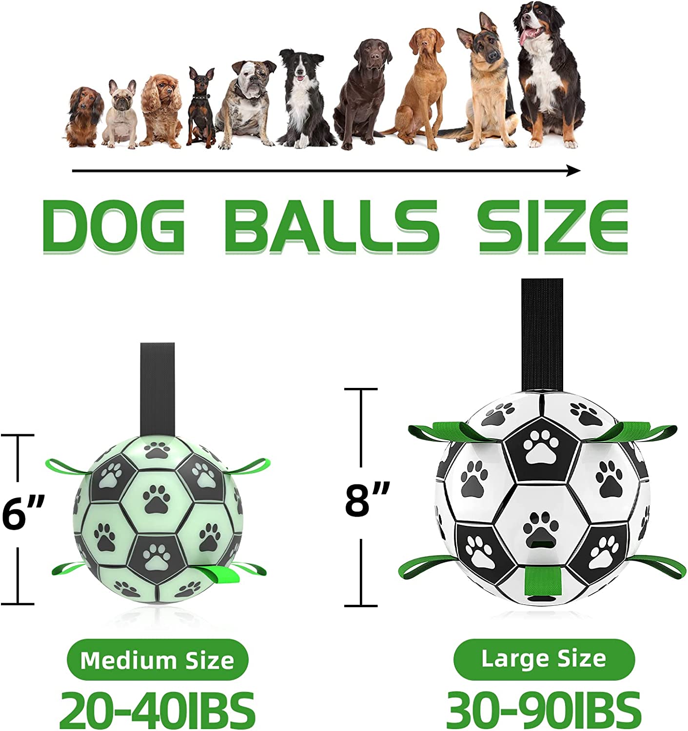 QDAN Glow in The Dark Dog Toys Soccer Ball, Interactive Dog Toys Puppy Birthday Gifts, Dog Tug Water Toy, Indoor/Outdoor Light Up Dog Balls for Small & Medium & Lager Dogs（6inch&8inch）