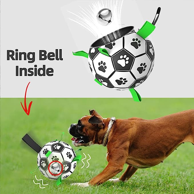 QDAN Dog Soccer Balls Toy with Bell Inside, Outdoor Interactive Dog Toys for Tug of War, Puppy Birthday Gifts, Dog Water Toy, Durable Ropes Squeaky Soccer Dog Ball for Small &Medium＆Dogs （6 INCH）