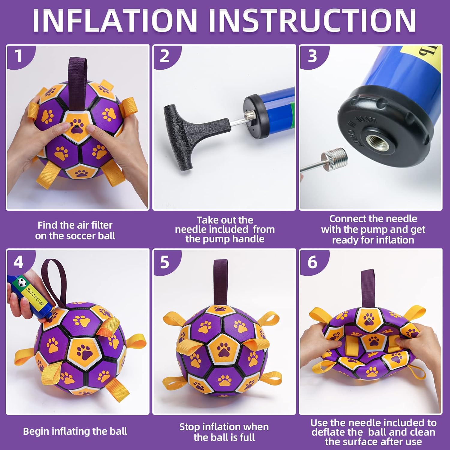 QDAN Dog Ropes Toys, Soccer Ball with Straps, Interactive Dog Toys for Tug of War, Dog Water Toy, Durable Balls for Medium Large Dogs（8 Inch）