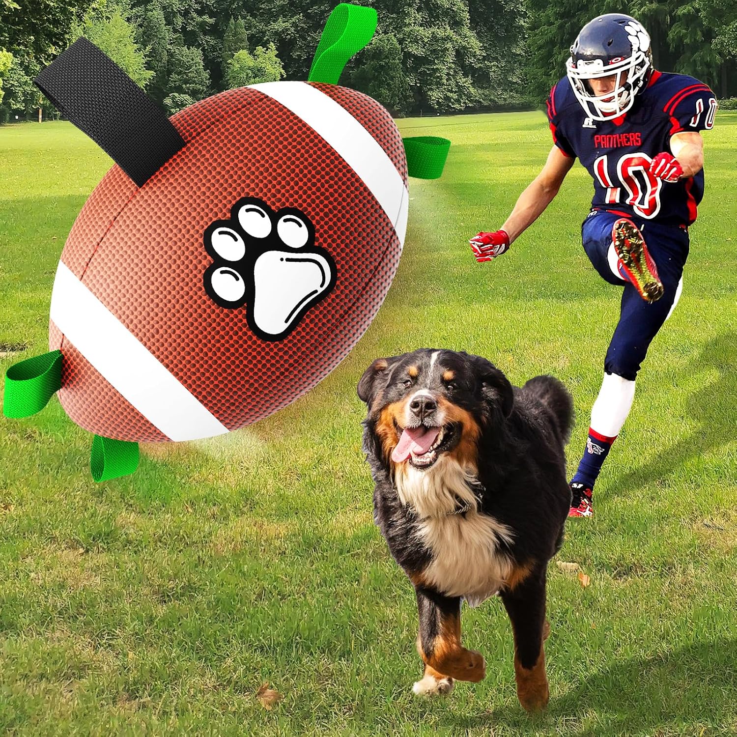 QDAN Dog Toys Football, Interactive Dog Toys for Tug of War,Superbowl Football Party Decorations Favor, Dog Water Toy, Durable Dog Balls for Small & Medium Dogs(8 inch)