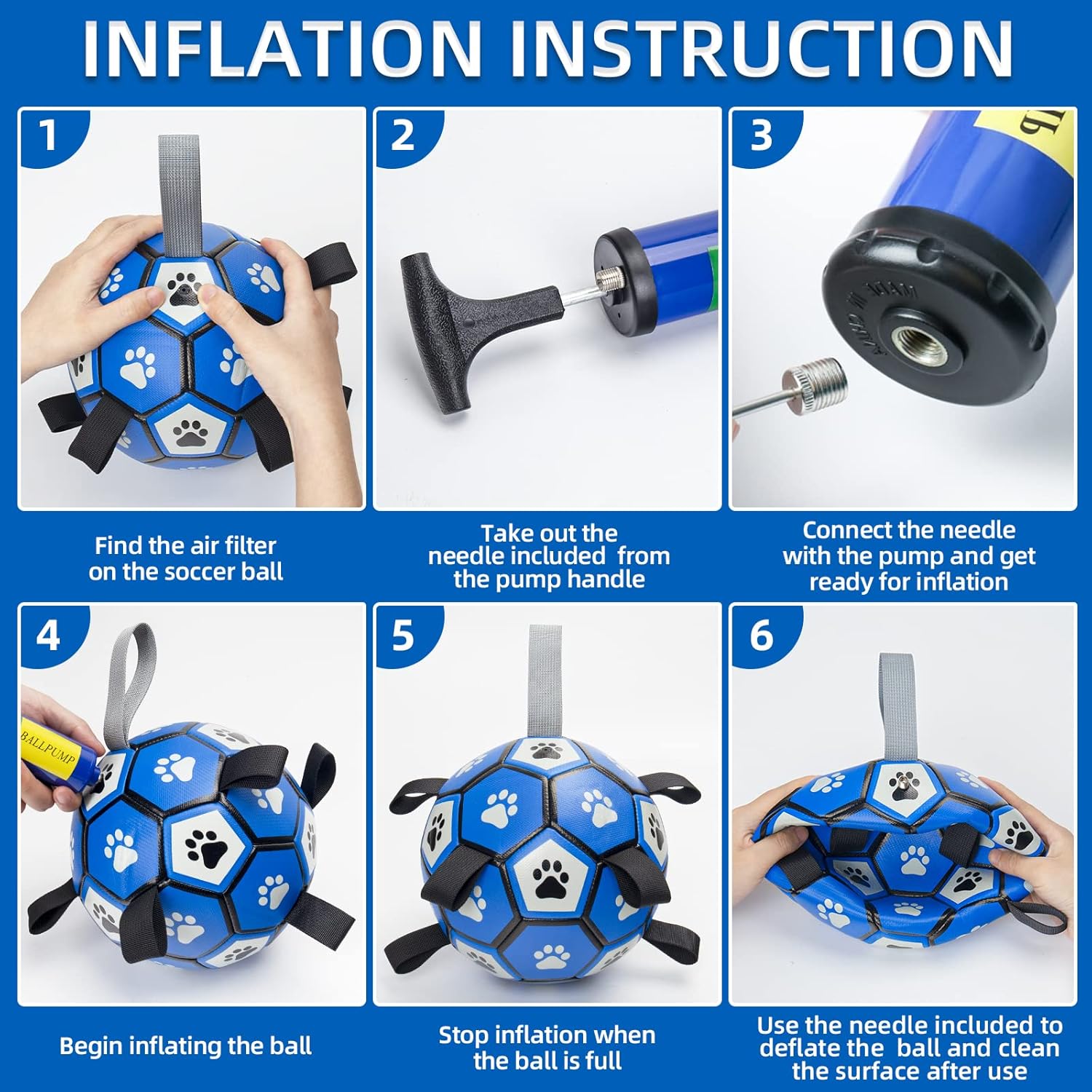 QDAN Dog Ropes Toys, Soccer Ball with Straps, Puppy Birthday Gifts, Durable Balls for Medium Large Dogs-Blue&Grey（8 Inch）