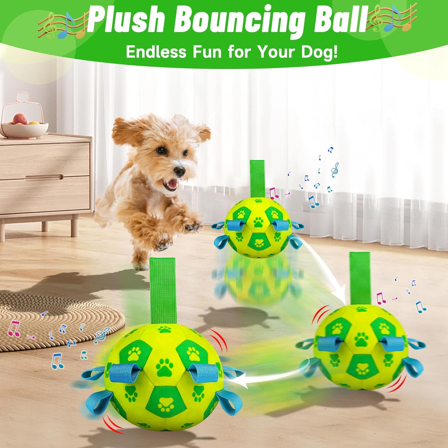 QDAN Interactive Dog Toys Soccer Ball - Bouncing Ball, Jumping Dog Balls with Recording and Music Modes, Birthday Toy, Rechargeable Moving Dog Toy to Keep Them Busy, Yellow Green