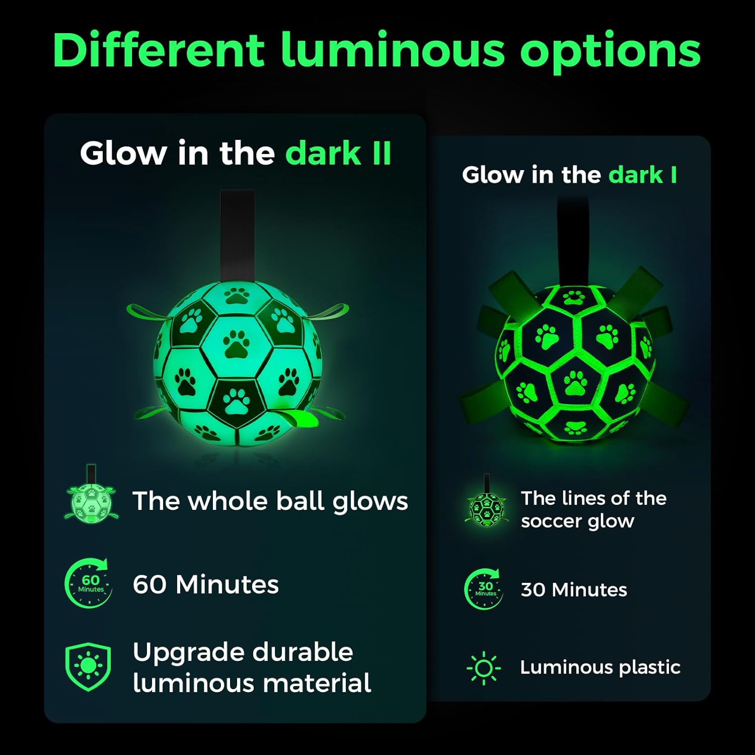 QDAN Premium Dog Ball, Glow in The Dark Dog Toys, Soccer Ball for Dogs, Outdoor Dog Toys, Pet Water Toy, Puppy Birthday Gifts, Puppy Essentials for Small Medium (6 Inch)