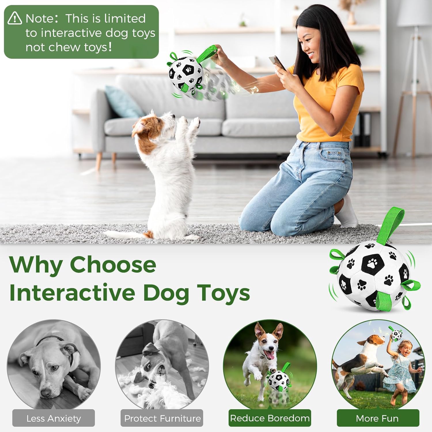 QDAN Interactive Dog Toys, Dog Soccer Ball with Straps, Dog Toys to Keep Them Busy, Remote Control, Jumping Balls with Recording and Music Modes for Small Medium Large Pet
