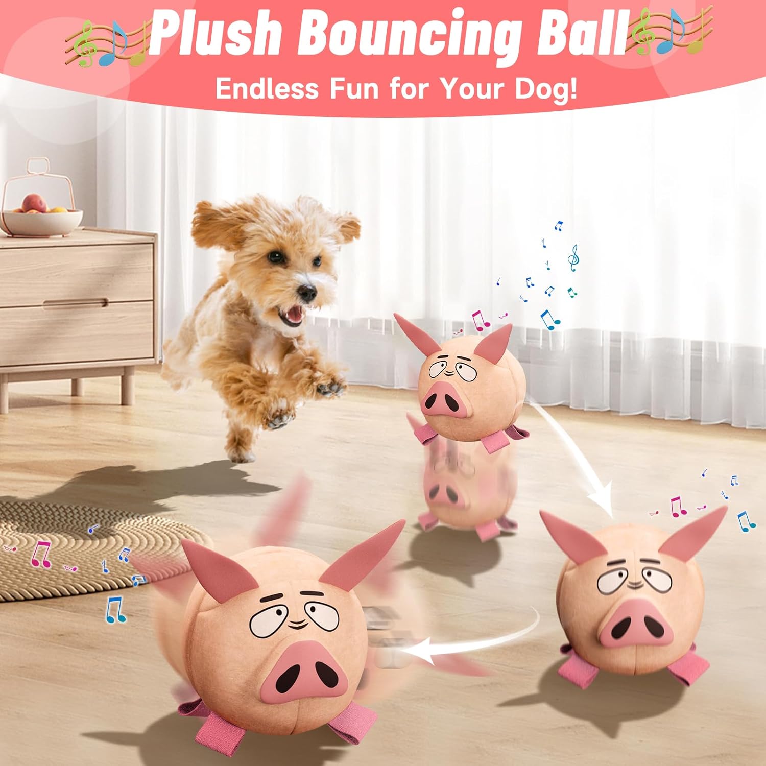 QDAN Interactive Dog Toys - Bouncing Ball for Dogs, Remote Control, Jumping Dog Balls with Recording and Music Modes, Dog Birthday Toy, Rechargeable Moving Dog Toy to Keep Them Busy, Pig