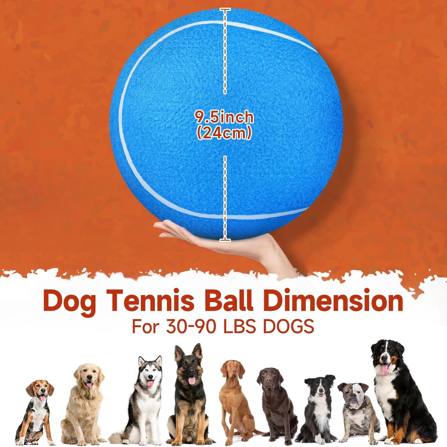 QDAN Giant Large Tennis Ball for Dogs: 9.5" Big Ball for Dogs for Outdoor Play, Big Tennis Balls Dog Toy, Tennis Balls for Small Medium Large Dog, Blue