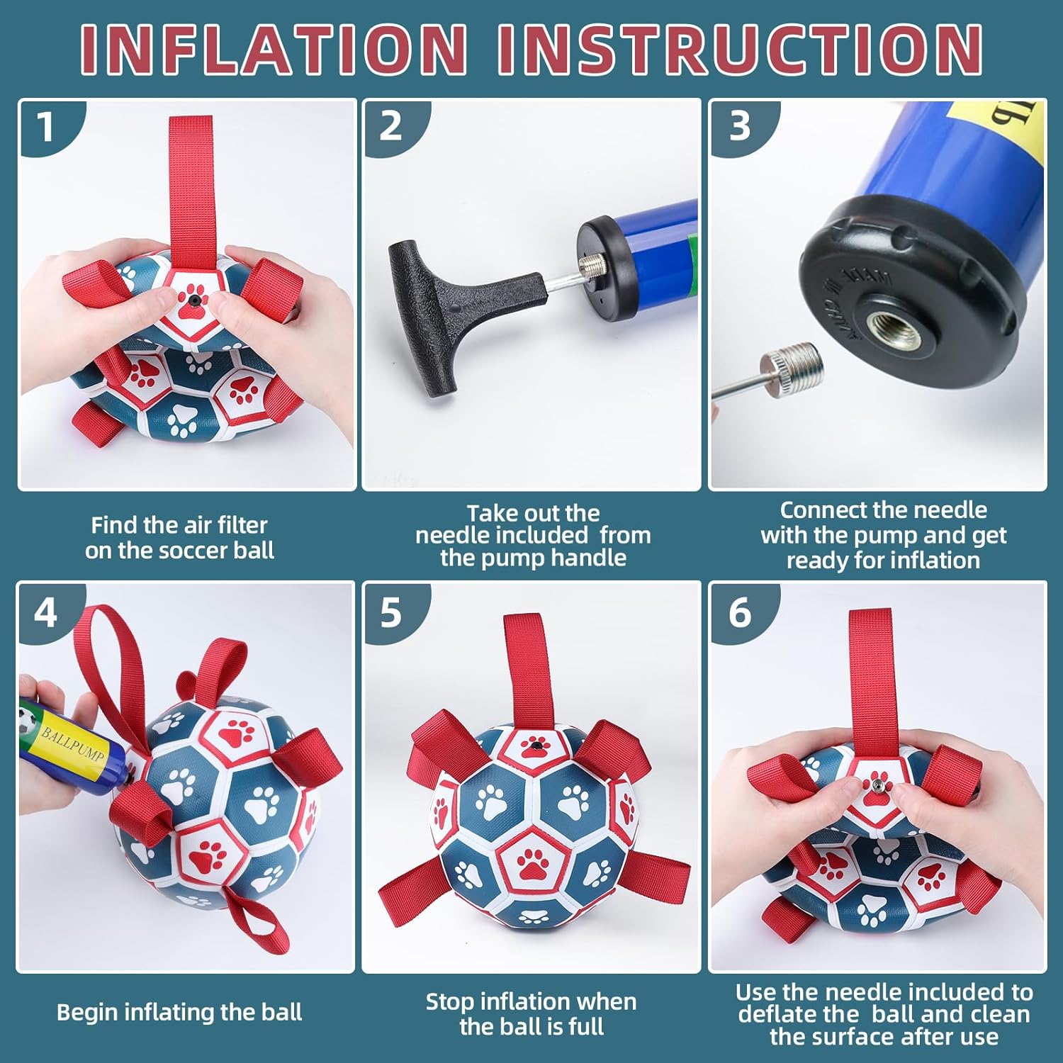 QDAN Premium Dog Balls Toys, Pet Training Soccer Ball with Straps, Puppy Birthday Gifts, Dog Water Toy, Durable Herding Balls for Small Medium Dogs, Pet Toys Puppy Ball (6 Inch)